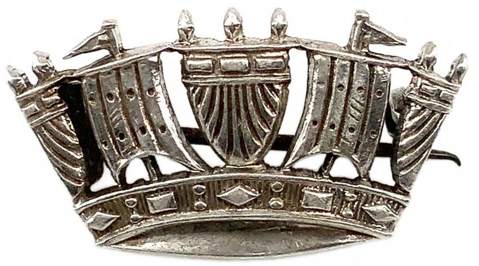 Vintage Sterling Silver Naval Crown Brooch Antique Nautical Pin Small Badge