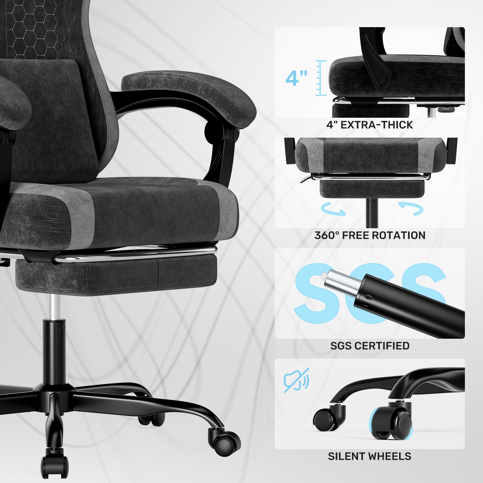 Plush Fabric Gaming Executive Office Chair Ergonomic High-Back Computer Chair