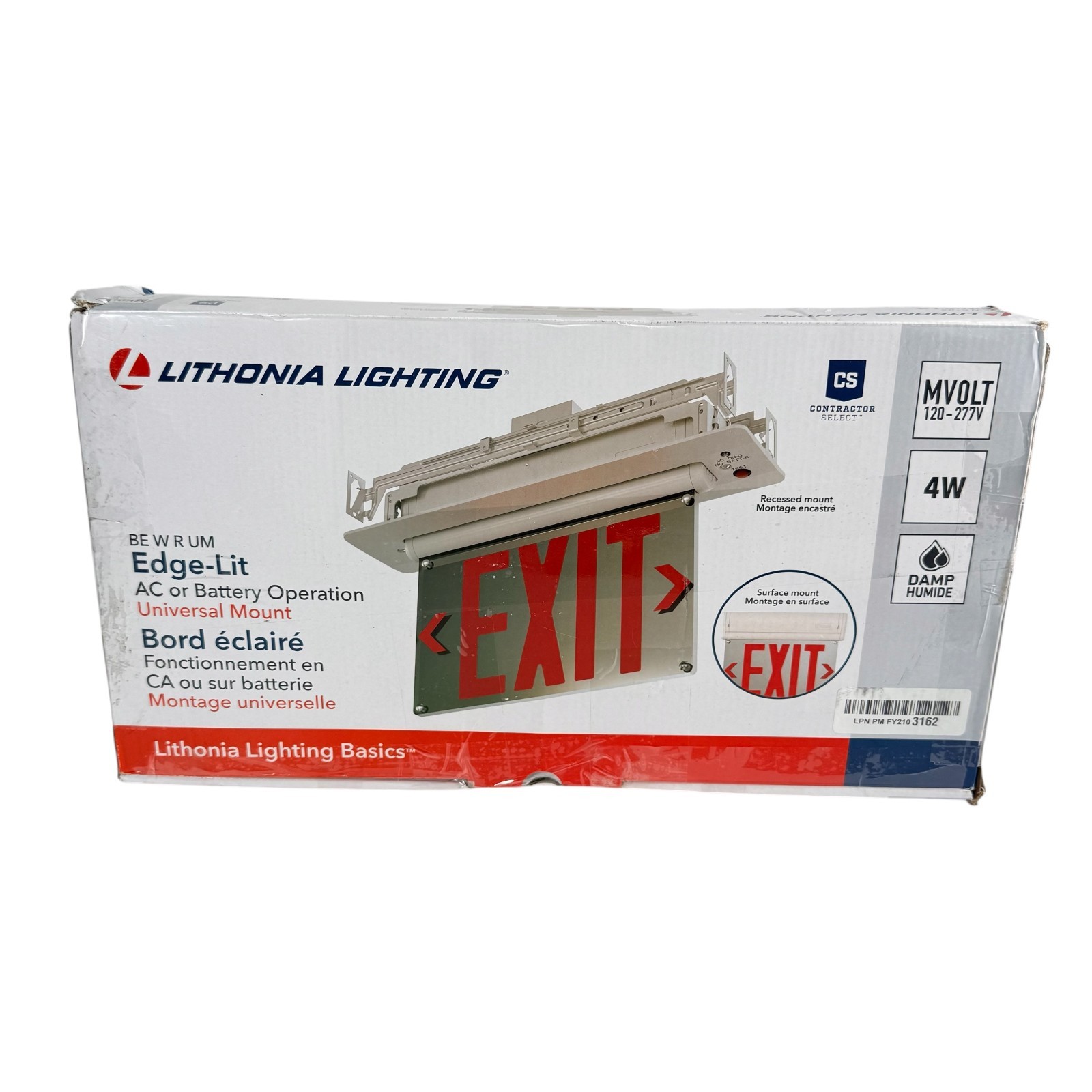 Edge-lit LED Exit Sign with Red Letters Universal Mount Emergency Battery Backup