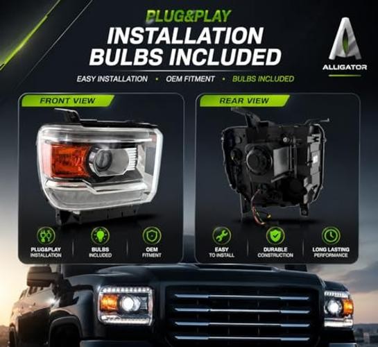 Headlight Assembly Compatible with GMC Sierra 1500 2014 Left / Driver Side