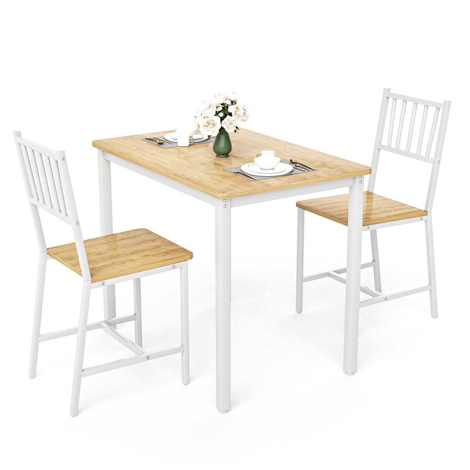 Dining Table Set Bar Table w/ 2 Dining chairs, Kitchen Table 35.4"x23.6"x 29.7"