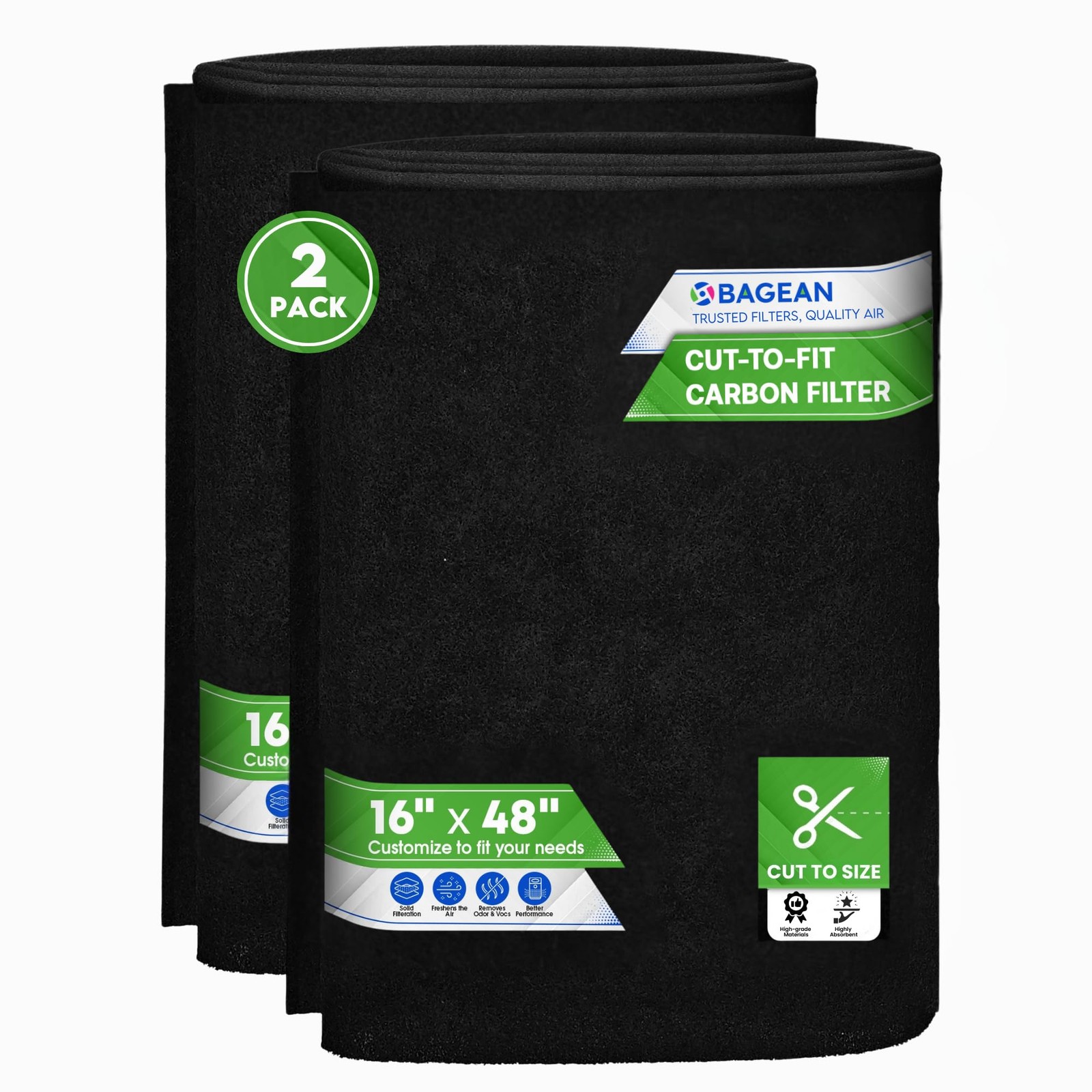 Activated Carbon Filter Sheets 16x48 - 2-Pack for Air Purification