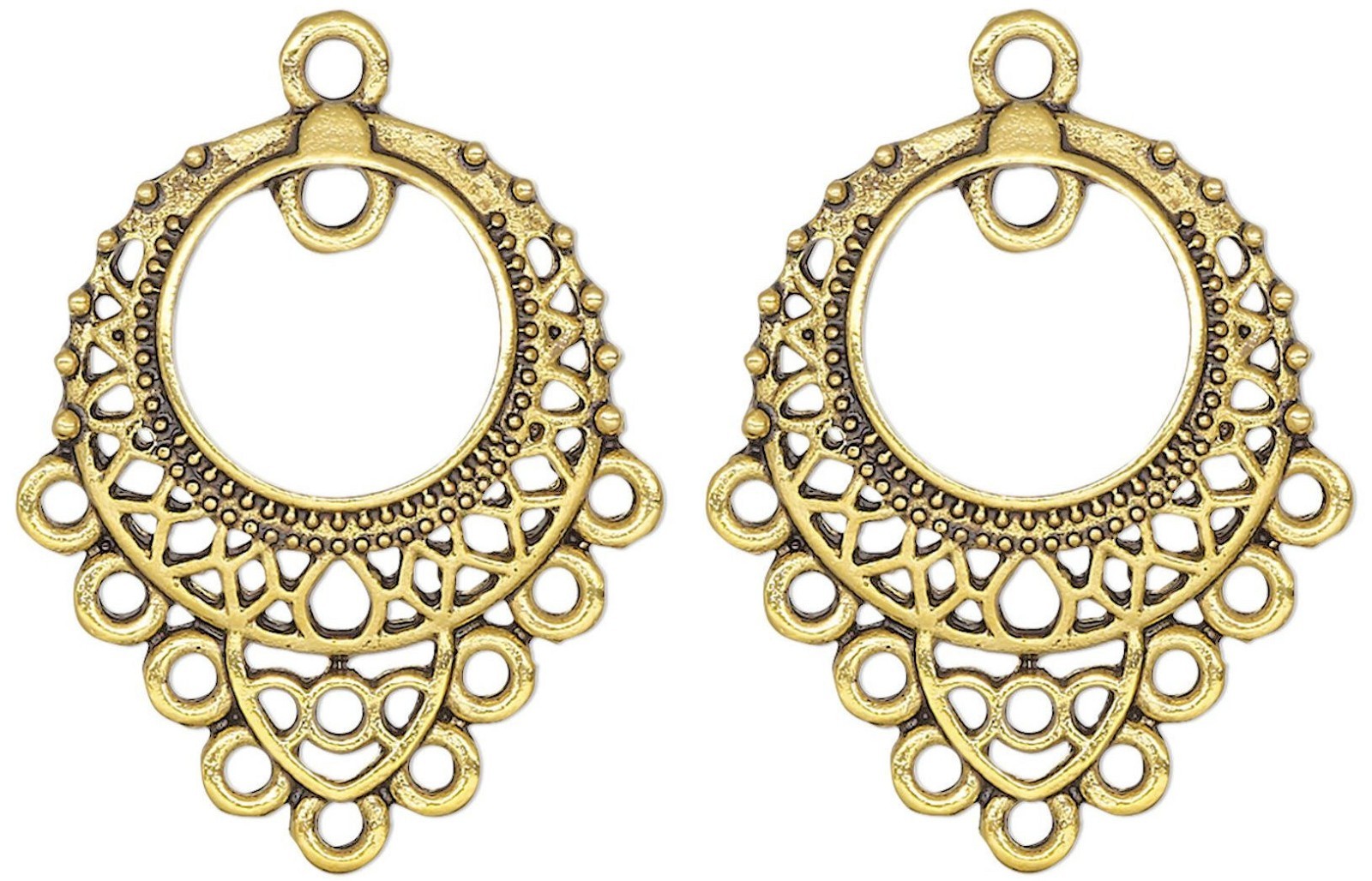 10 Antiqued Gold Plated Pewter 26x23mm Filigree Chandelier Earring Connectors