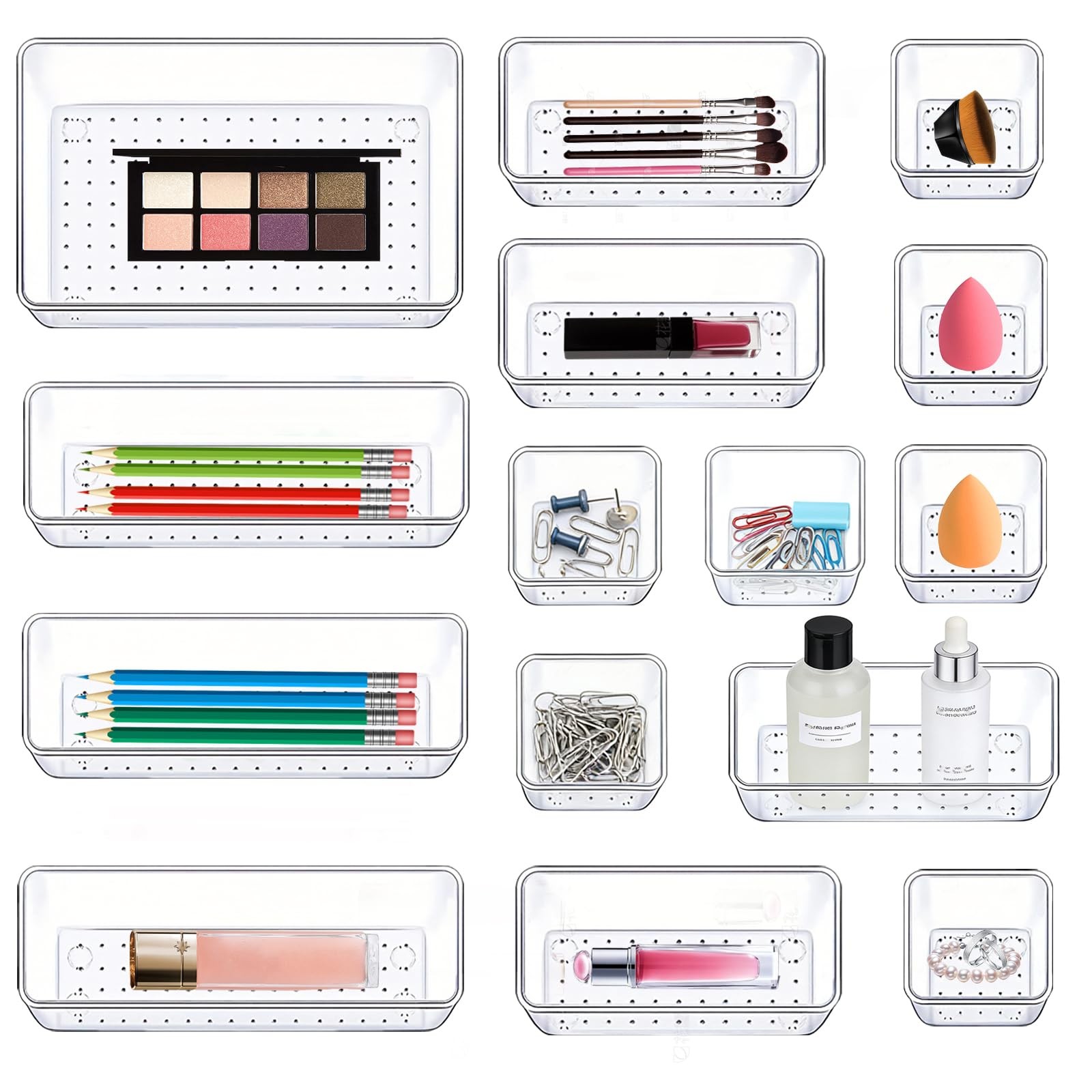 27 Pack Clear Plastic Drawer Organizer Set - 4 Sizes Makeup Vanity Organizer ...