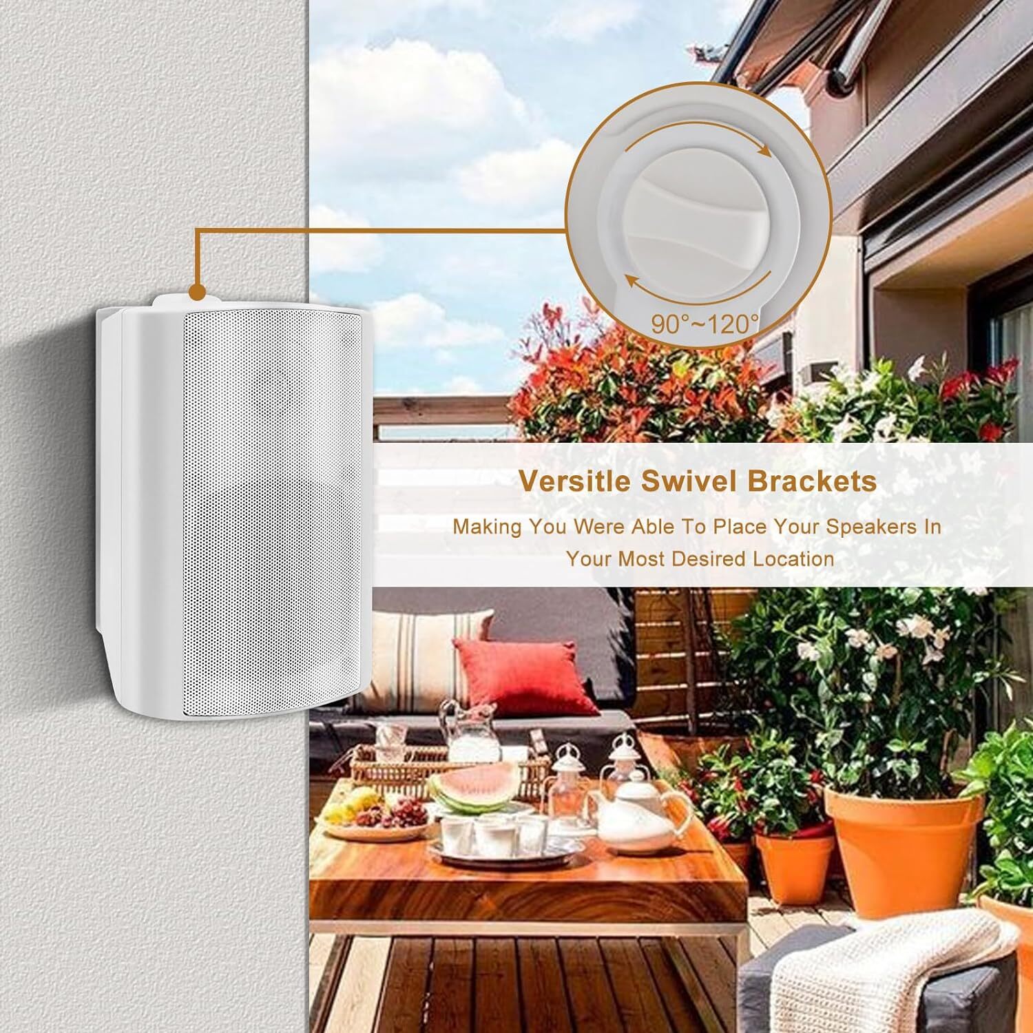 Herdio 4 Pack 4" Outdoor Bluetooth Speakers Waterproof Wall Mount Black/White
