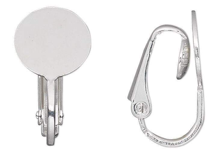 Earring, Clip-On, 100 Silver Plated Steel 18mm Hinged Earrings w/10mm Flat Pad