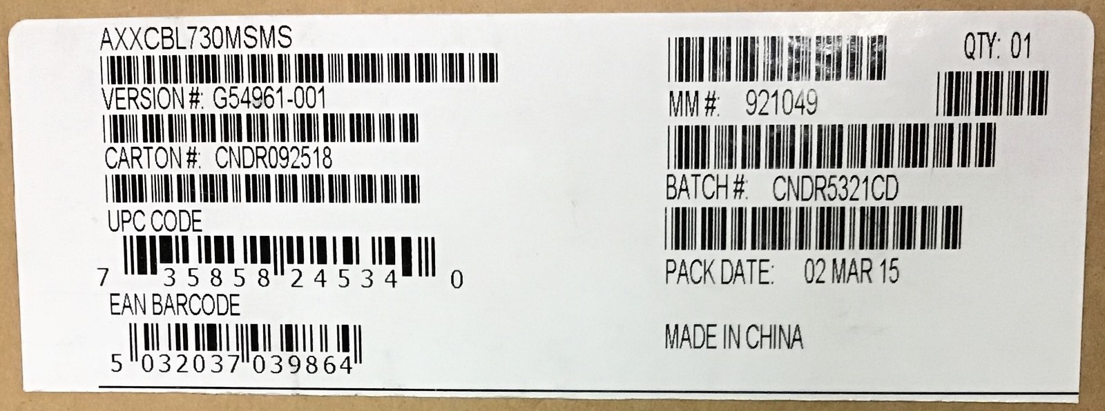 Intel AXXCBL730MSMS Cable kit NEW BULK PACKAGING