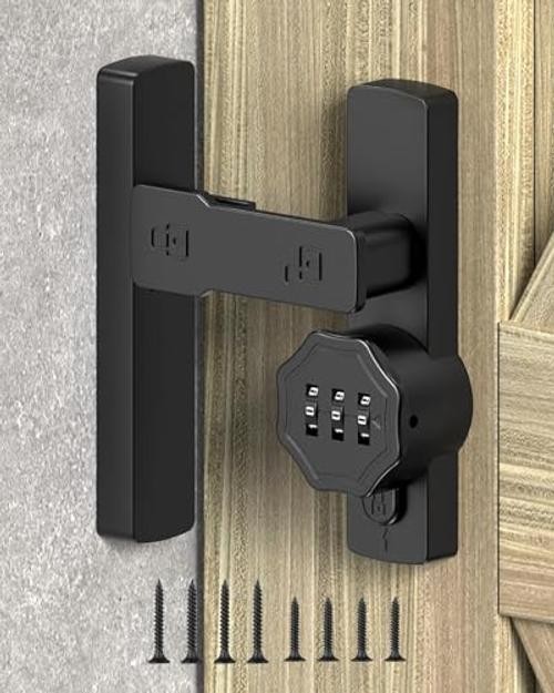 Flip 90/180 Degree Sliding Barn Door Lock Latch, Black | Keyless 3 Black-1 Pc