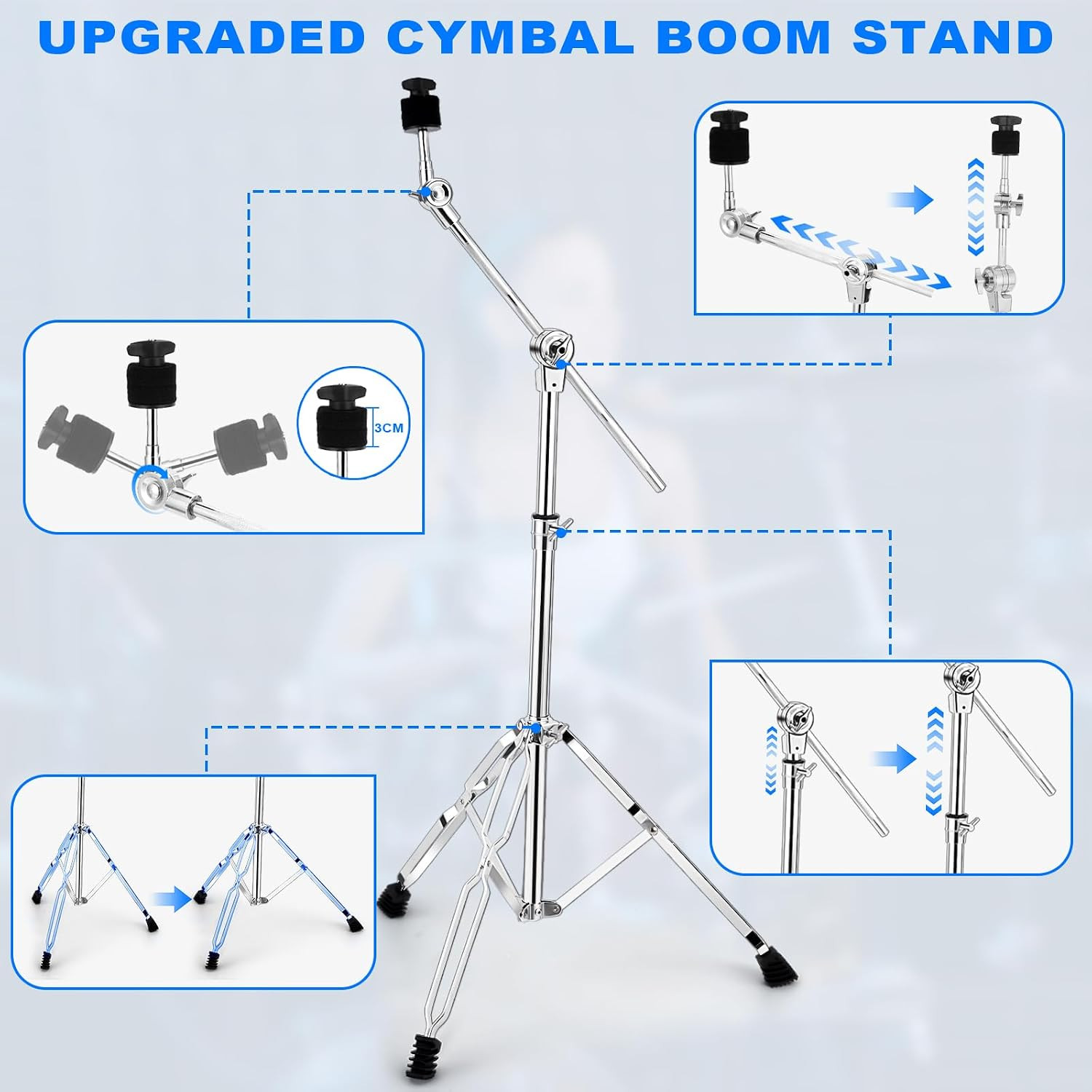 Cymbal Stand 2Pack, Standard Cymbal Boom Stand Adjustable 30"-58" Ride and Crash