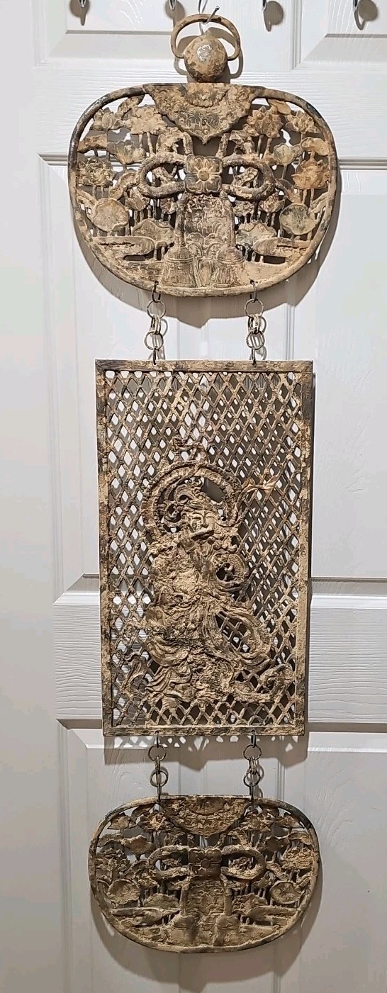 TOYO Mid Century Cast Metal Japanese Temple Decoration Large 4’ Wall Hanging