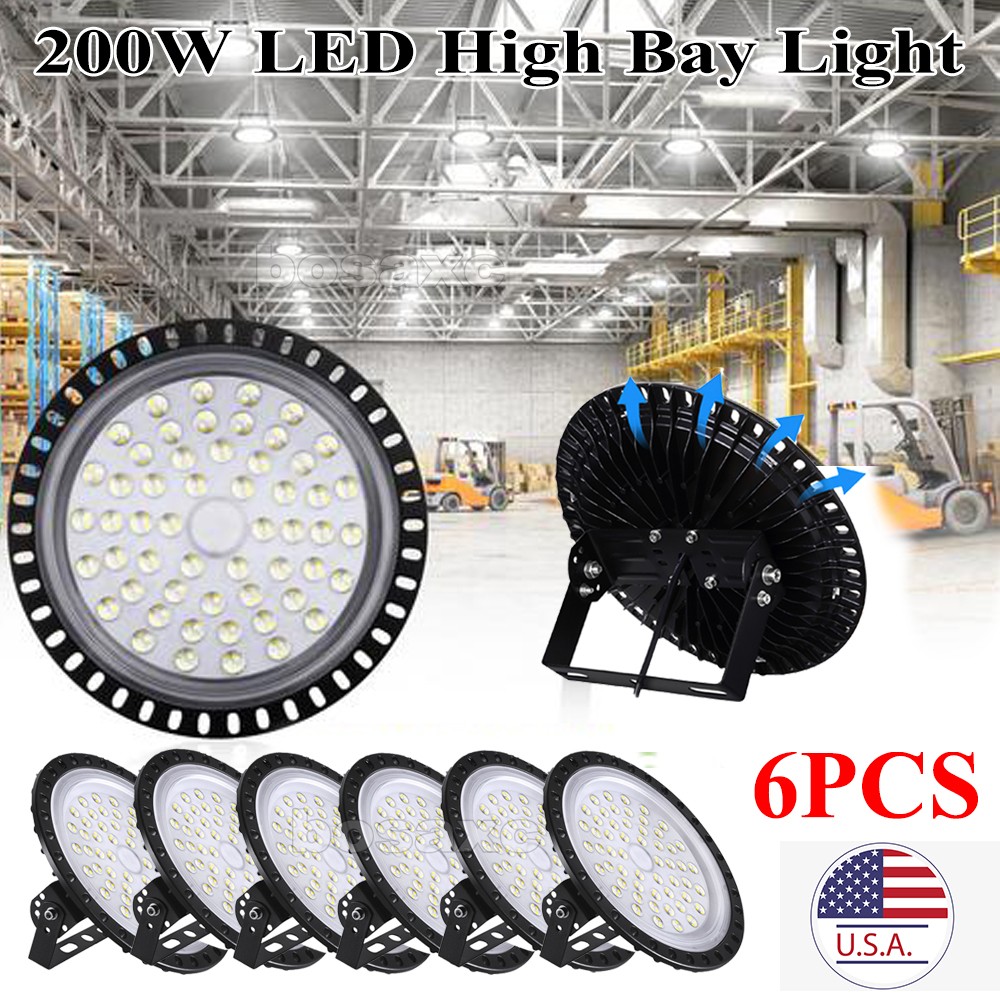 6X 200W Watt UFO LED High Bay Light Warehouse Led Shop Light Fixture 24000LM