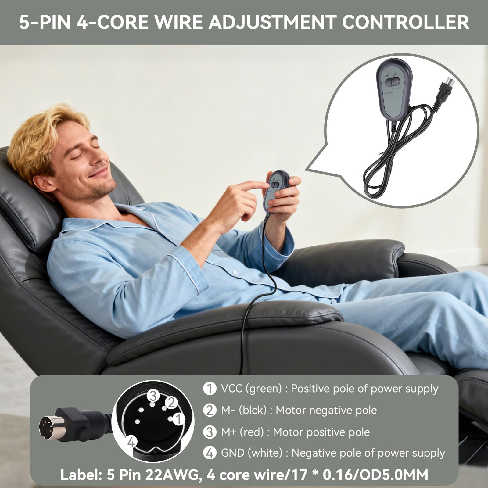 2 Button 5 Pin Remote Control Hand Switch For Electric Recliner Sofa Part Kit