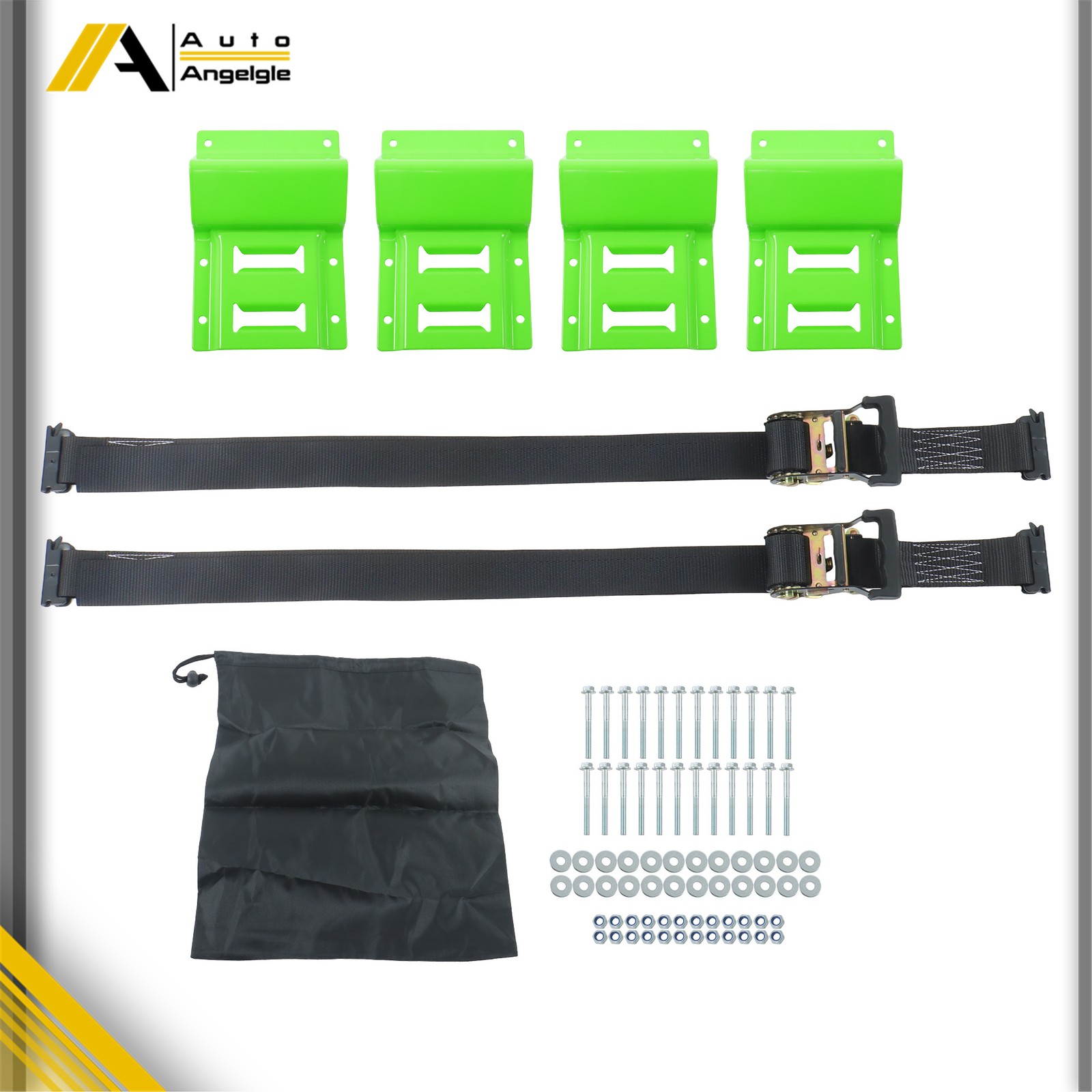 Light Green E Track Wheel Chock 8ft BLK Ratchet Straps Kit For Cargo Securement