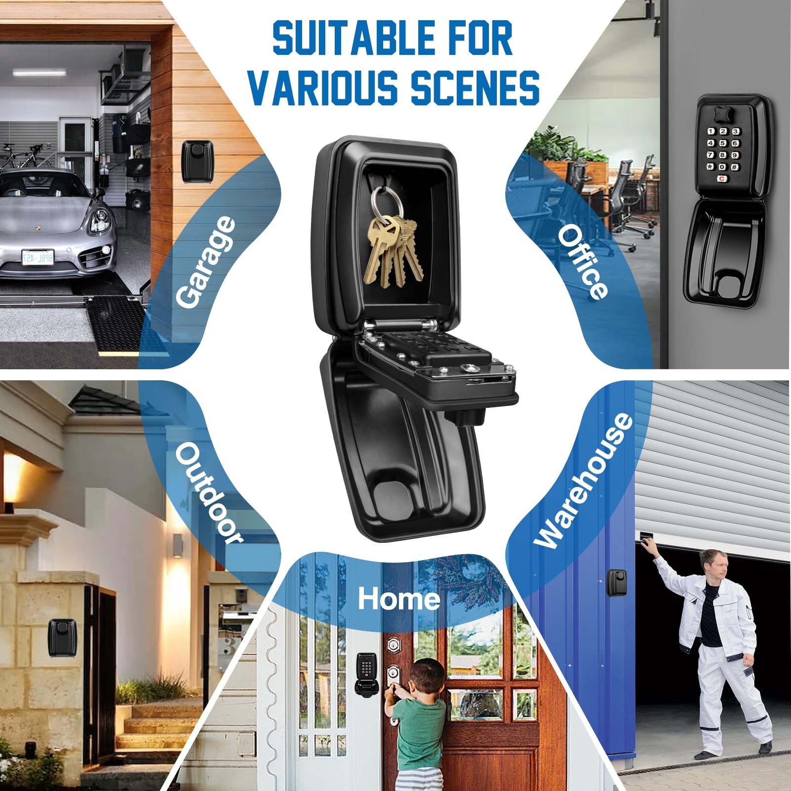 Key Lock Box Wall Mounted Key Storage Box Waterproof 12 Digit Combination Sec...
