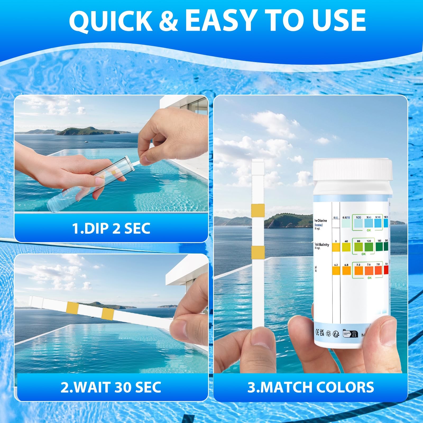 Accevo Hot Tub Test Strips，3-in-1 Pool Water Testing Kit for...