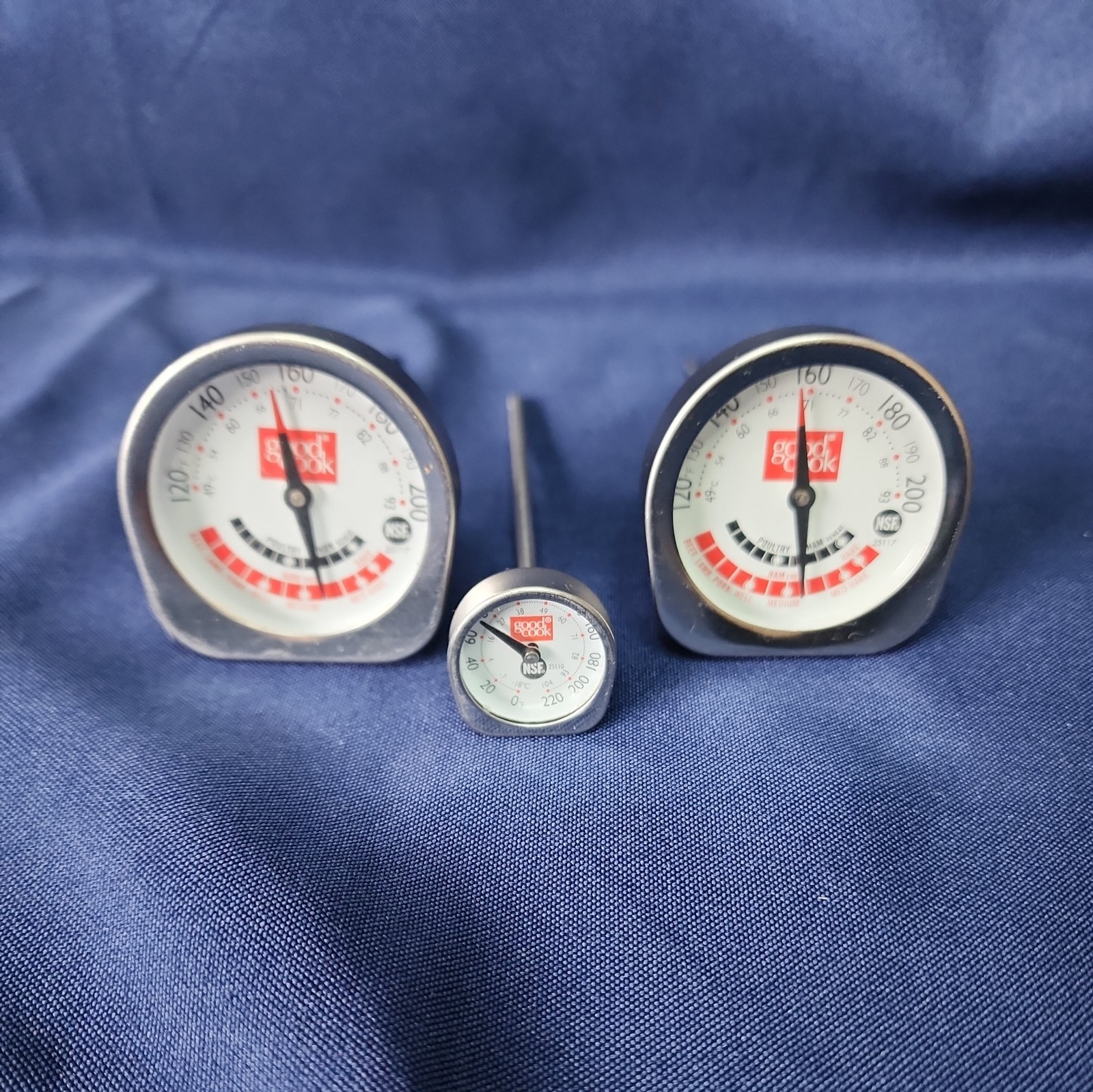 Set of 3 Goodcook Stainless Steel Meat Thermometers C/F  with Temp Guide