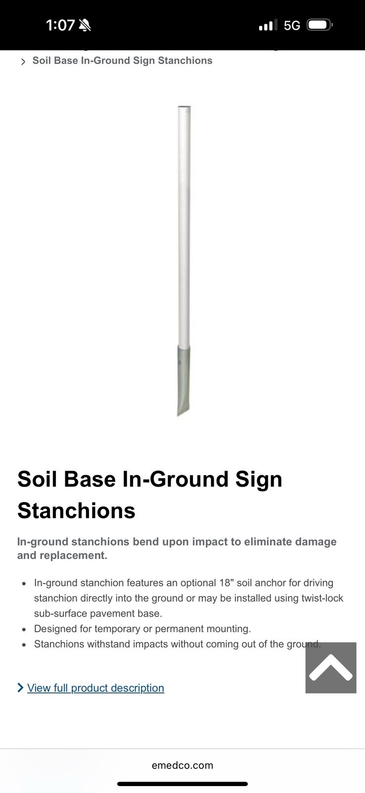Soil Base In Ground Round White PVC Plastic Sign Stanchion 4’ Long Post