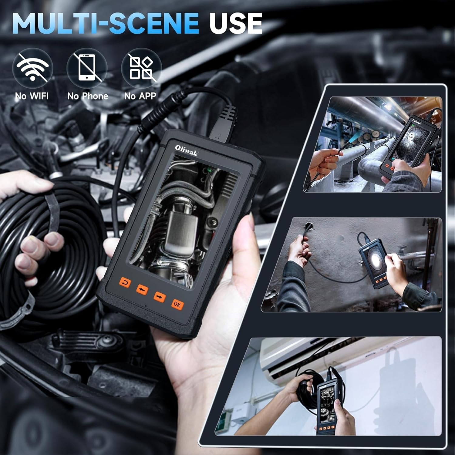 Portable 50FT Borescope Camera with 6 LED Lights - Perfect for Pipes & Engines