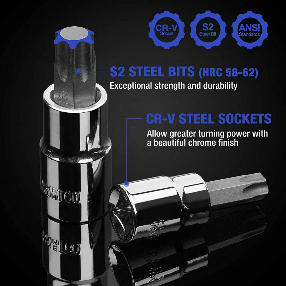 WORKPRO 13PC 1/4" 3/8" 1/2" Drive Torx Bit Socket Set T8-T60 Star Bit Socket Set
