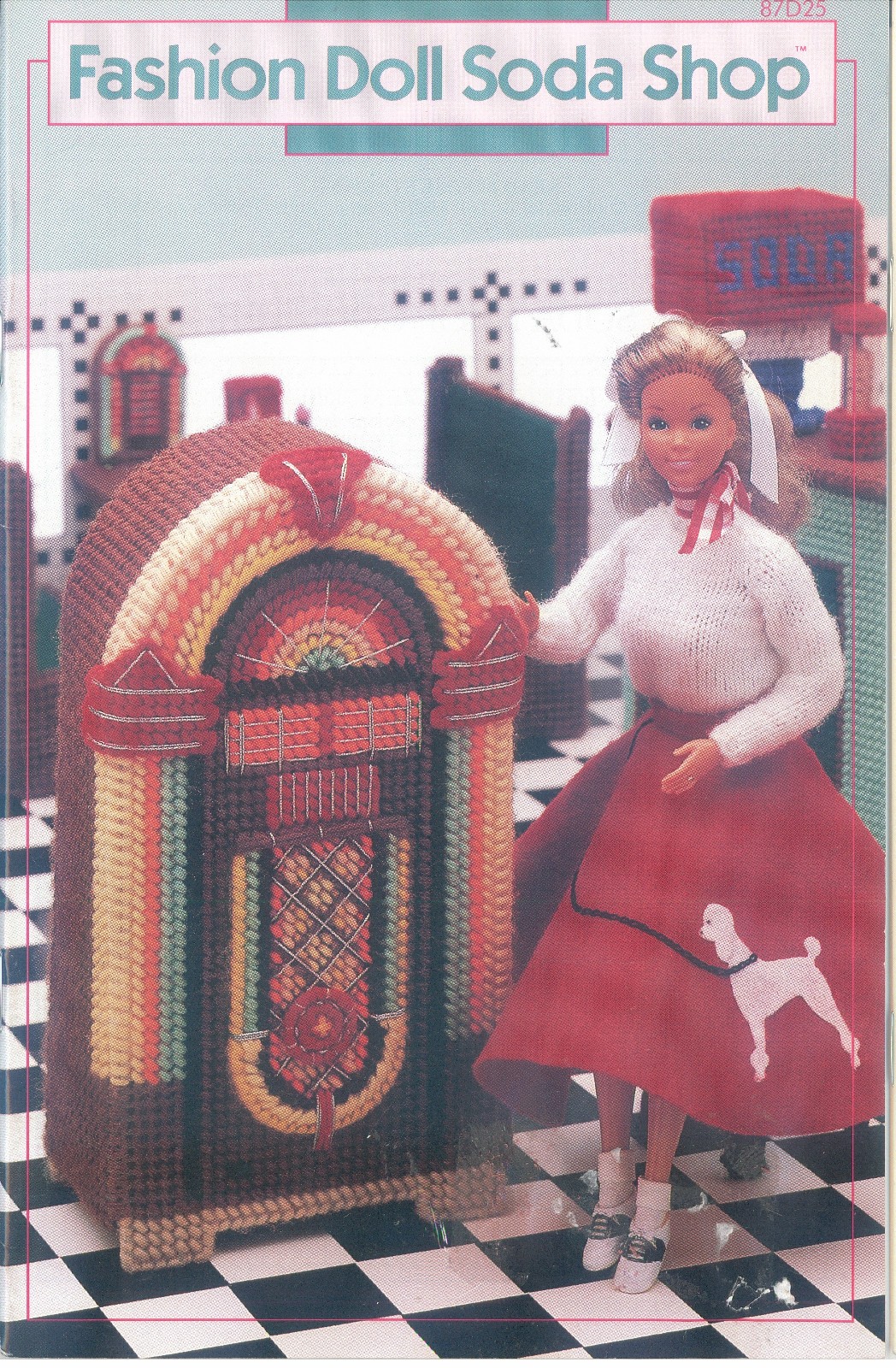 87D25 Plastic Canvas Soda Shop w Poodle Skirt Fashion Doll Annies Pattern Book