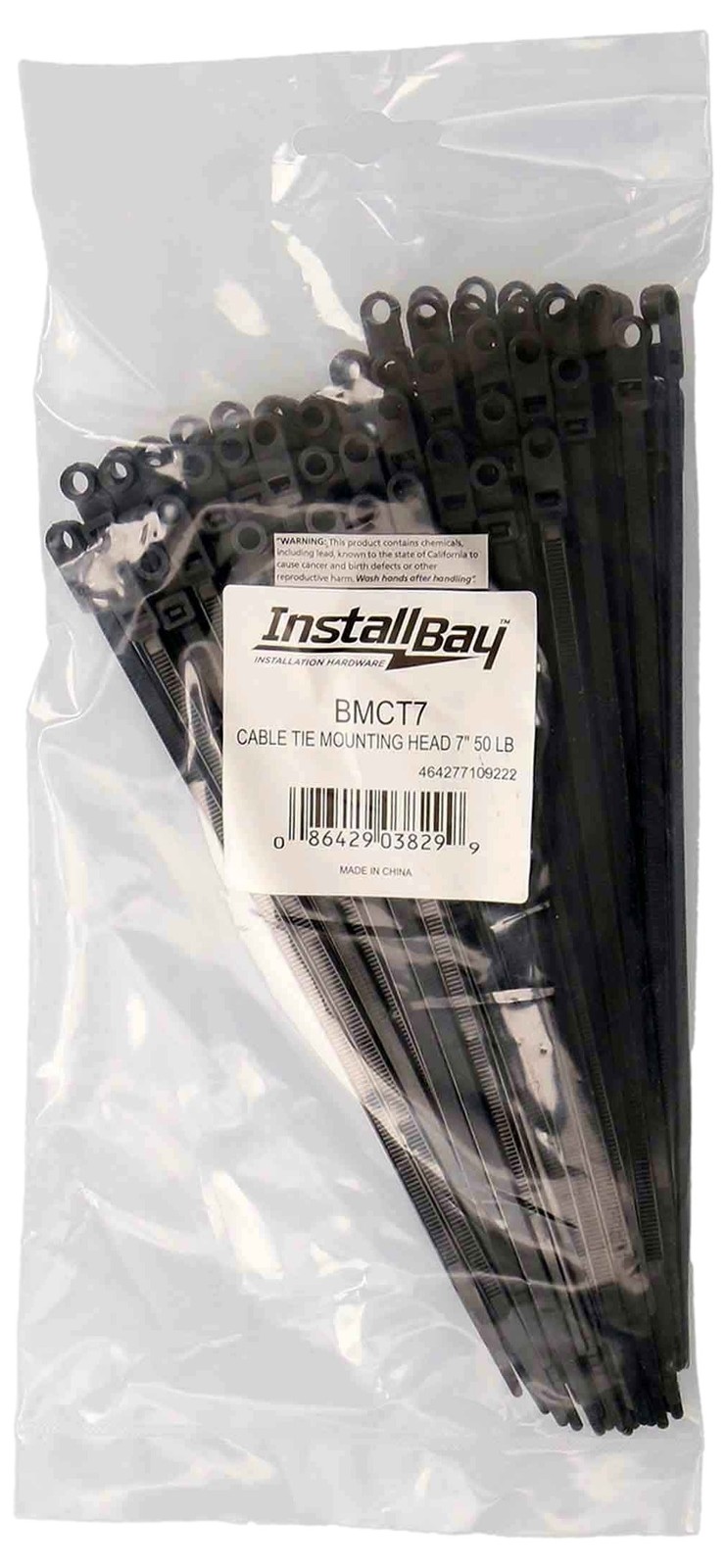 Install Bay BMCT7 7 Inch 50 lb Black Cable Tie w/ Mounting Head - Bag of 100