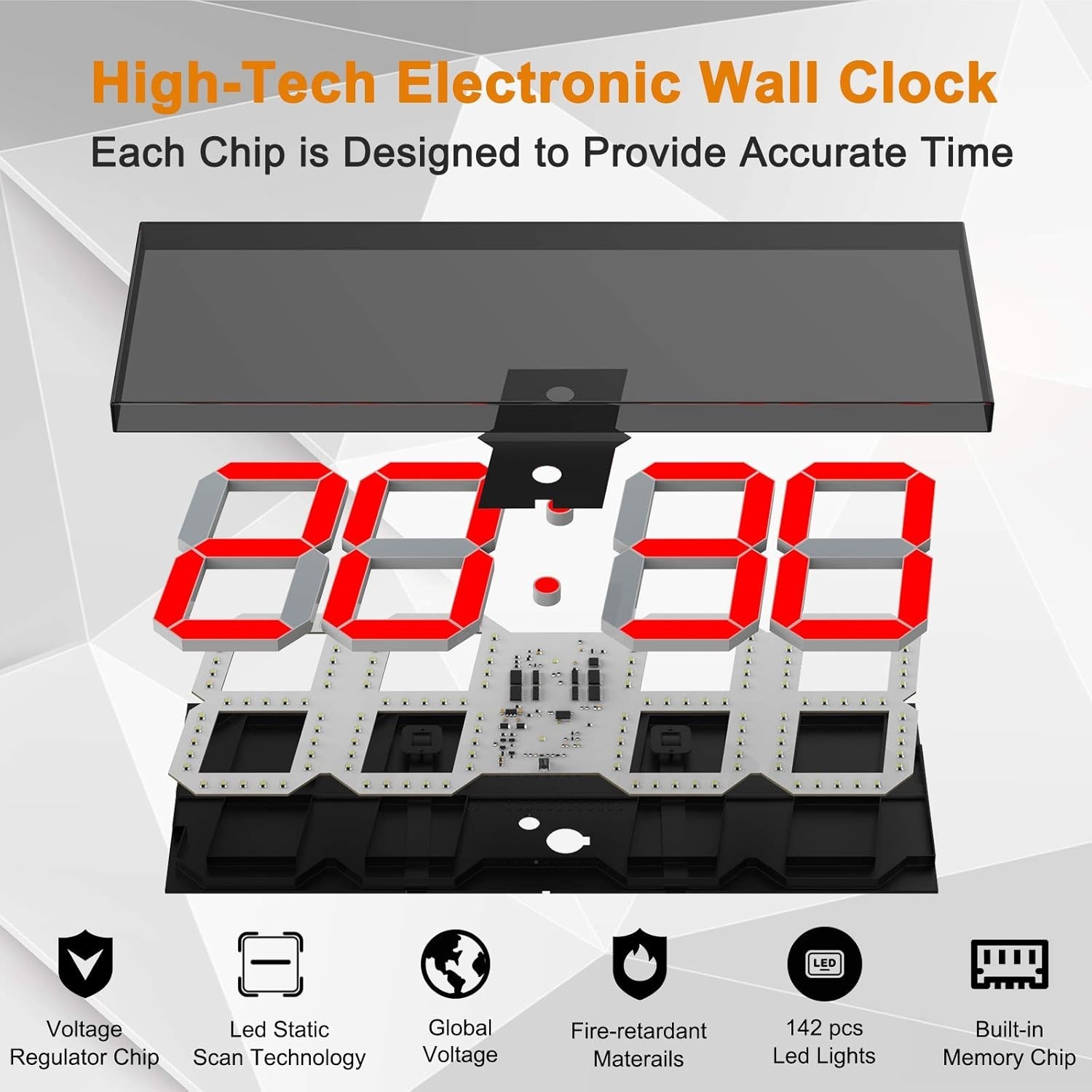 Big Red Digital Wall Clock - 6" Numbers, Countdown Timer, Brightness