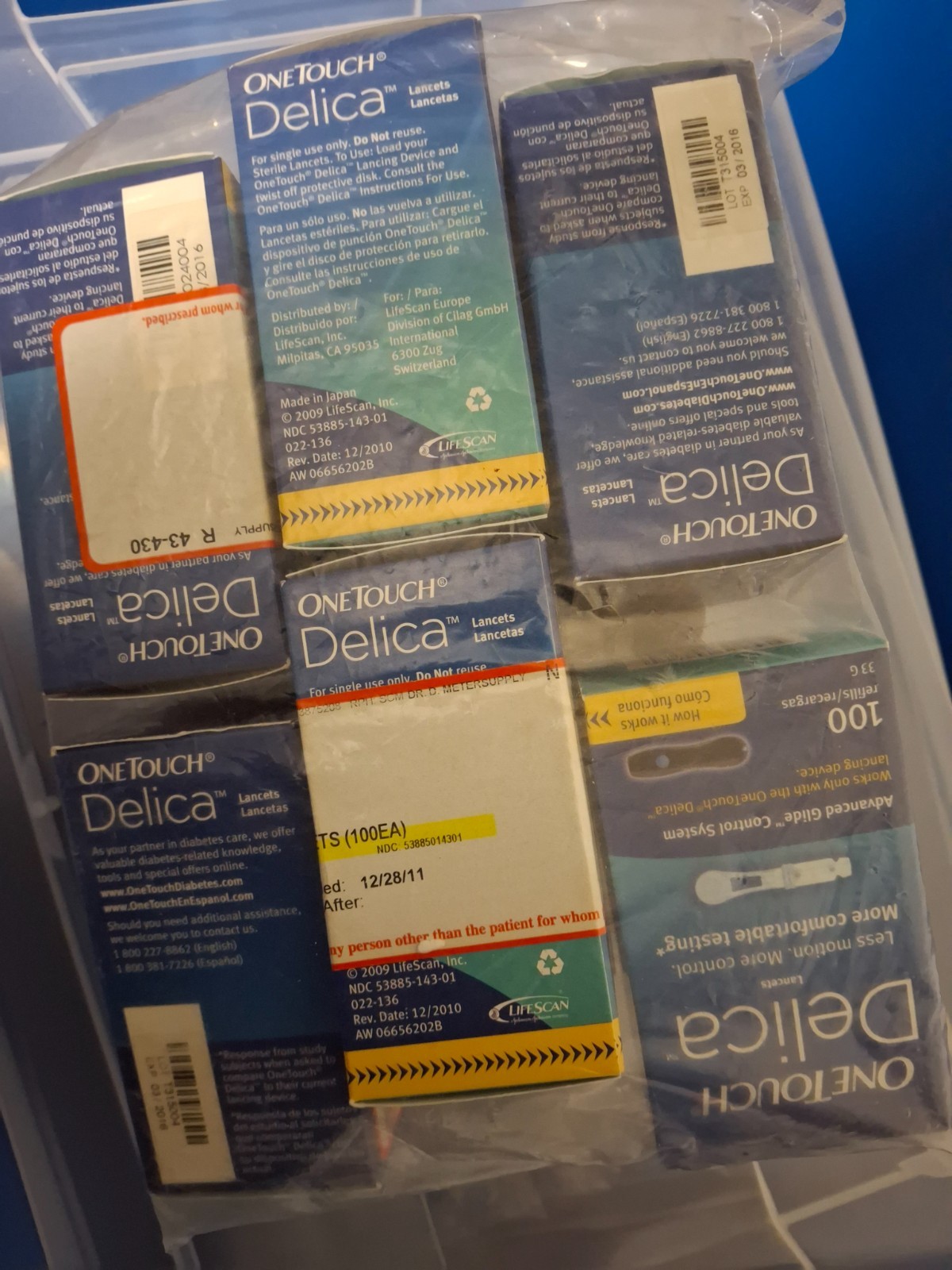 6 Pack unused one touch delica Lancets 100 Count each Expired in 2016