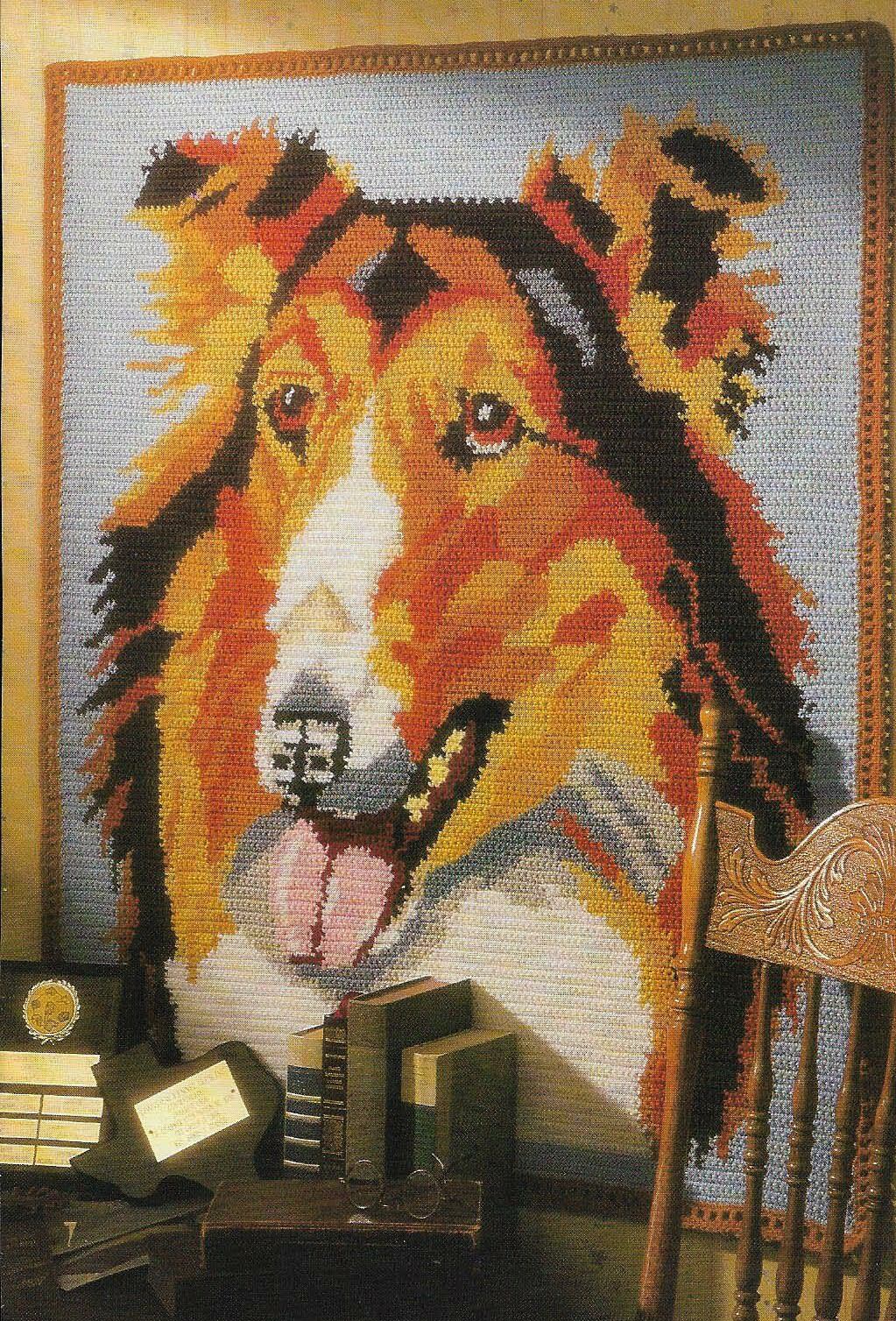 COLLIE DOG AFGHAN HOME DECOR DIGEST SIZE CROCHET PATTERN INSTRUCTIONS