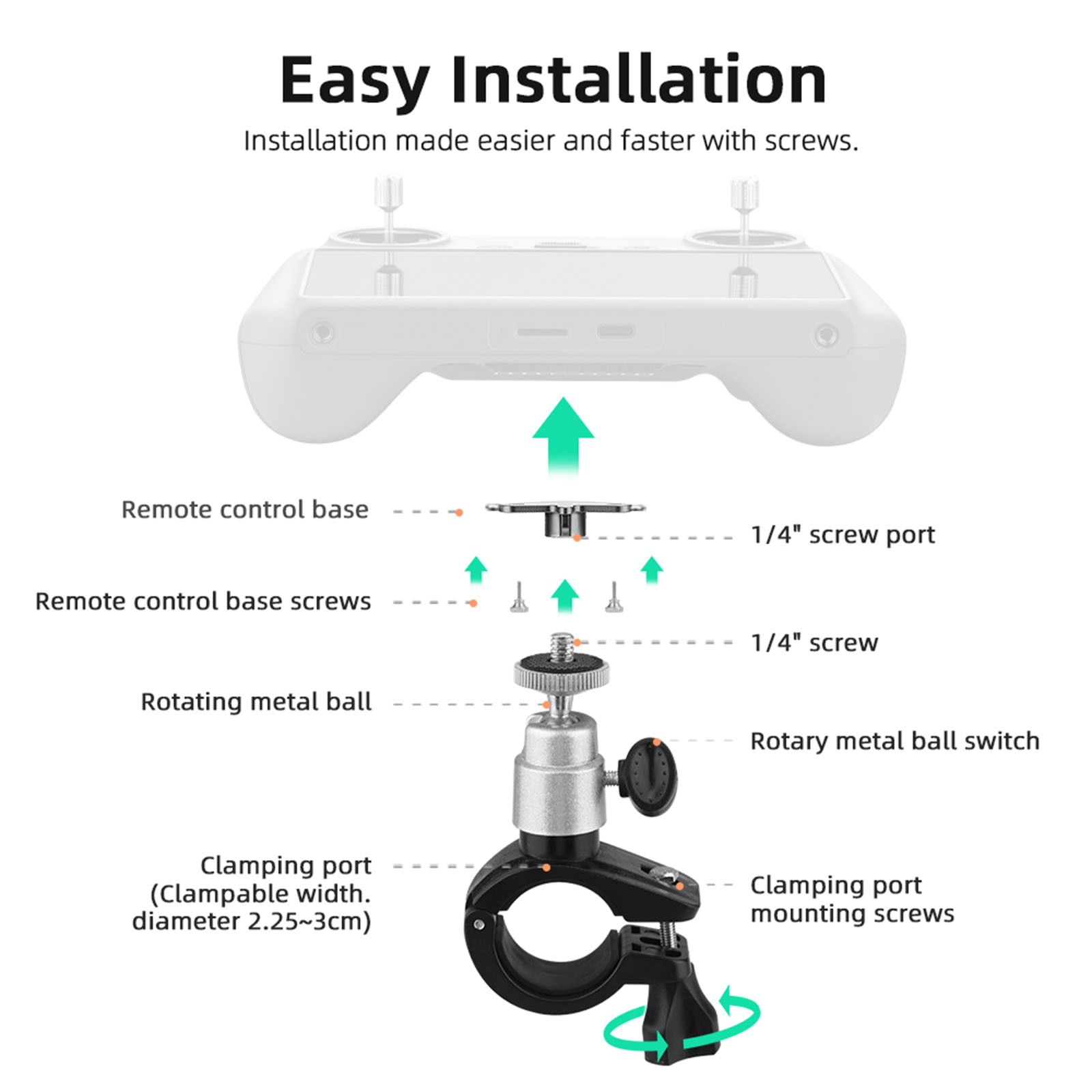 Bicycle Bracket Base Cycling Bracket Accessory for RC/RC2 Screen Remote Control