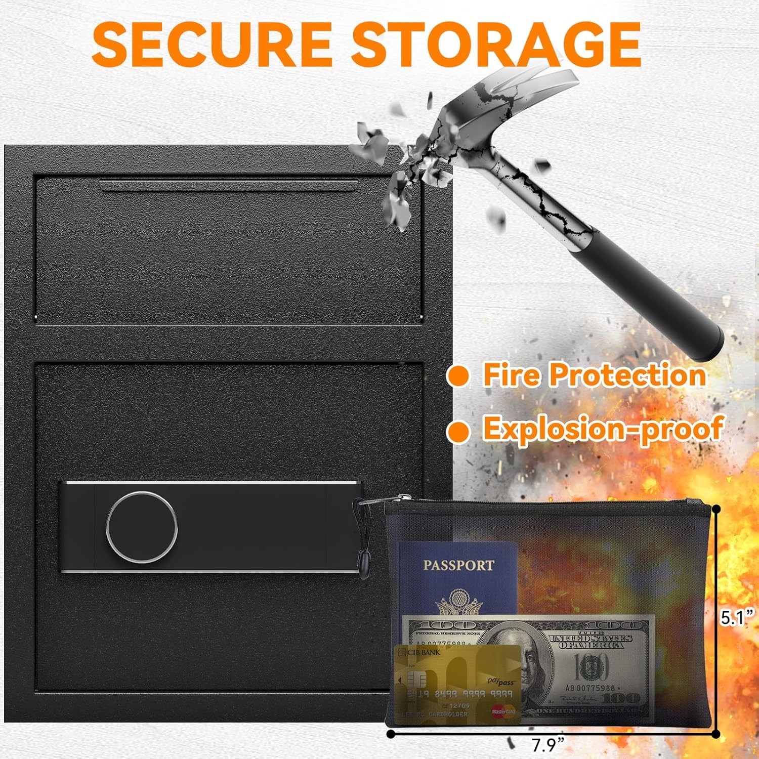 2.0 CUB Depository Drop Safe Fireproof, Front Drop Slot Lock Box with Digital Co