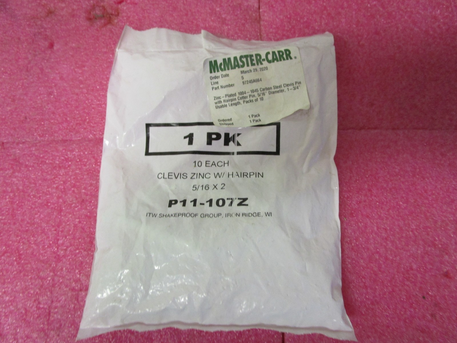 ITW Shakeproof Group P11-107Z CleviS Zinc w/Hairpin 5/16" x 2" Package of 10