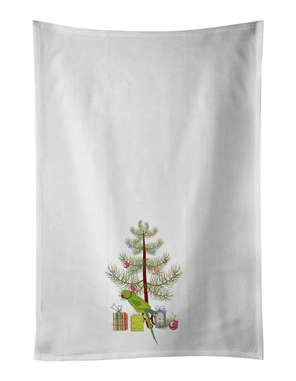 NEW Ring-Necked Parakeet Merry Christmas Kitchen Towel Set of 2 White Dish