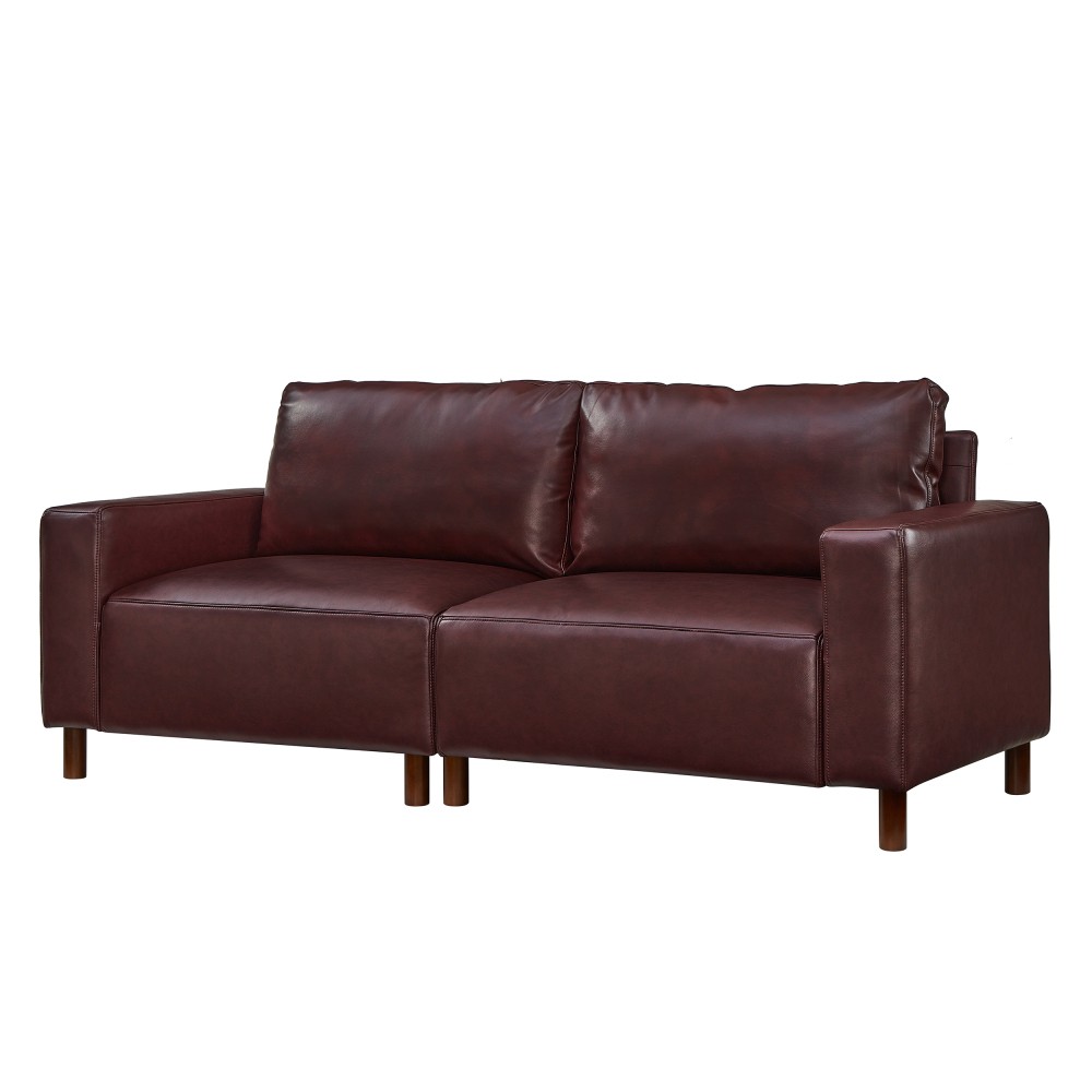 Burgundy 2-Seater PU Leather Sofa, Breathable Loveseat, Assembly Required