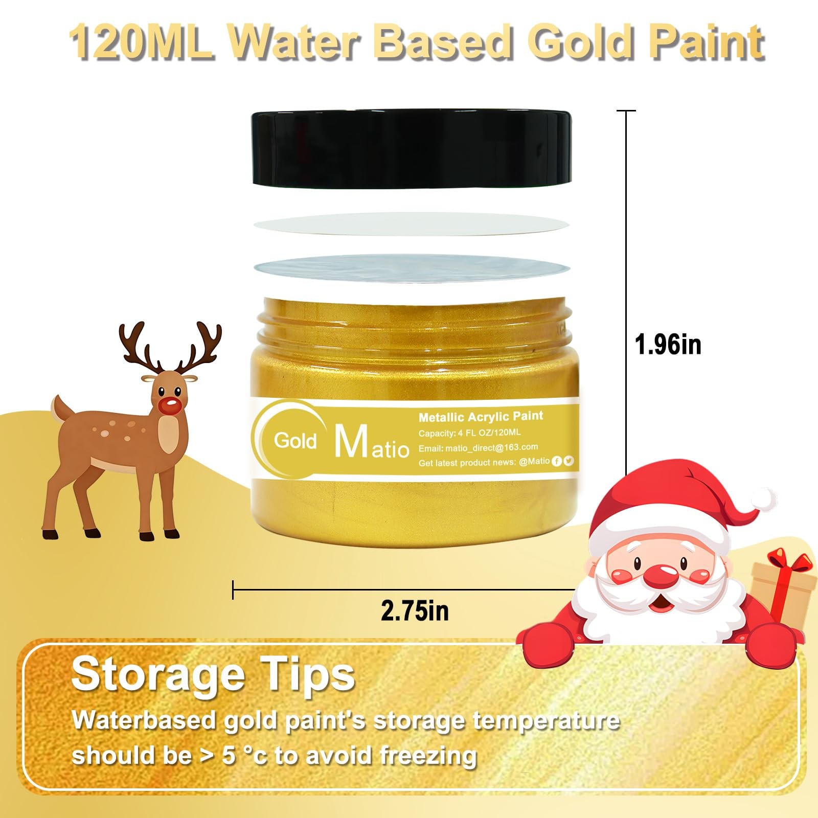 Matio Gold Paint, 120ML Metallic Liquid Leaf 120ML, Bright