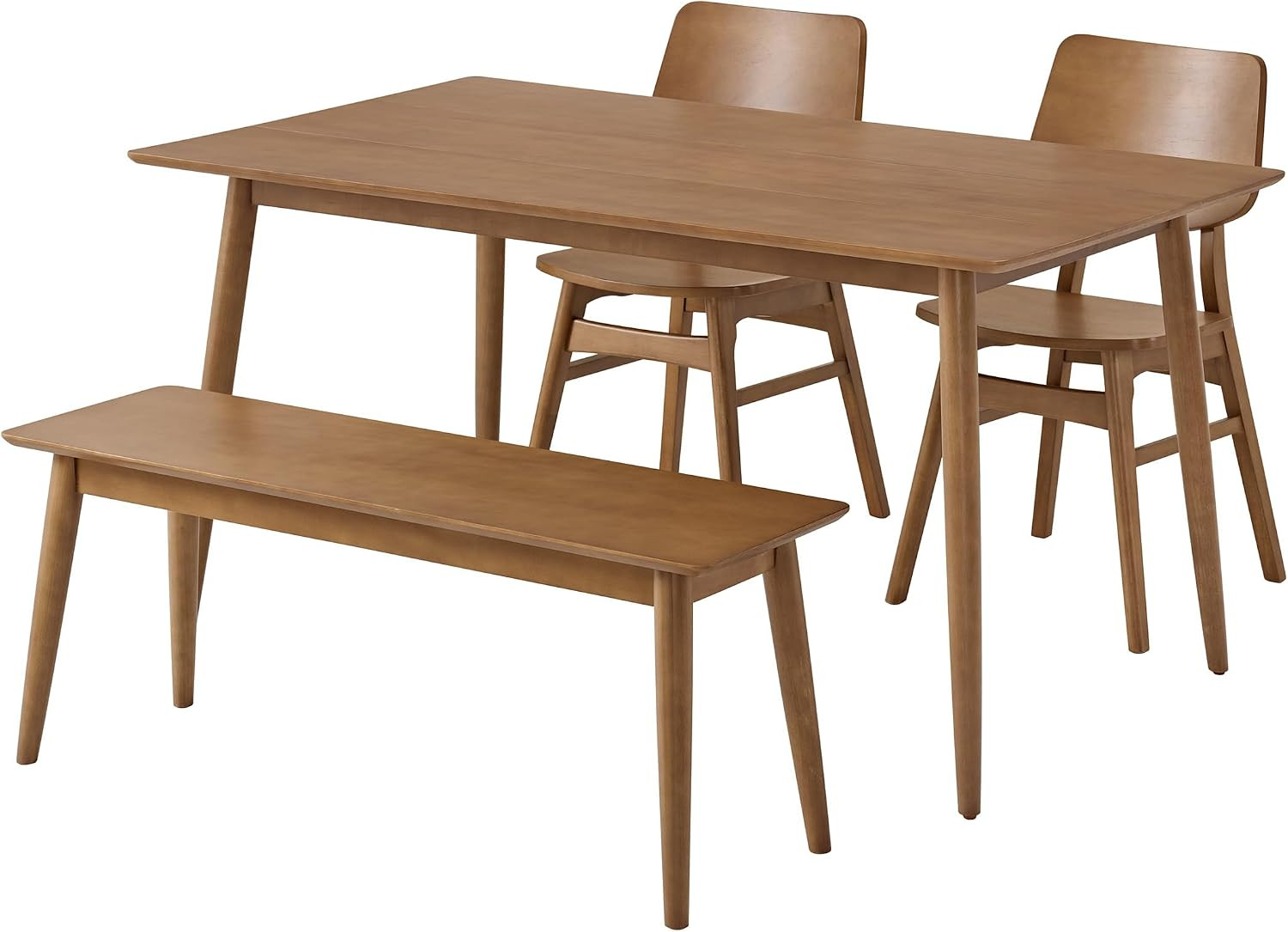 Calais Dining – 4 Piece Dining Table Set for 4 with Chairs and Bench – Mid Centu