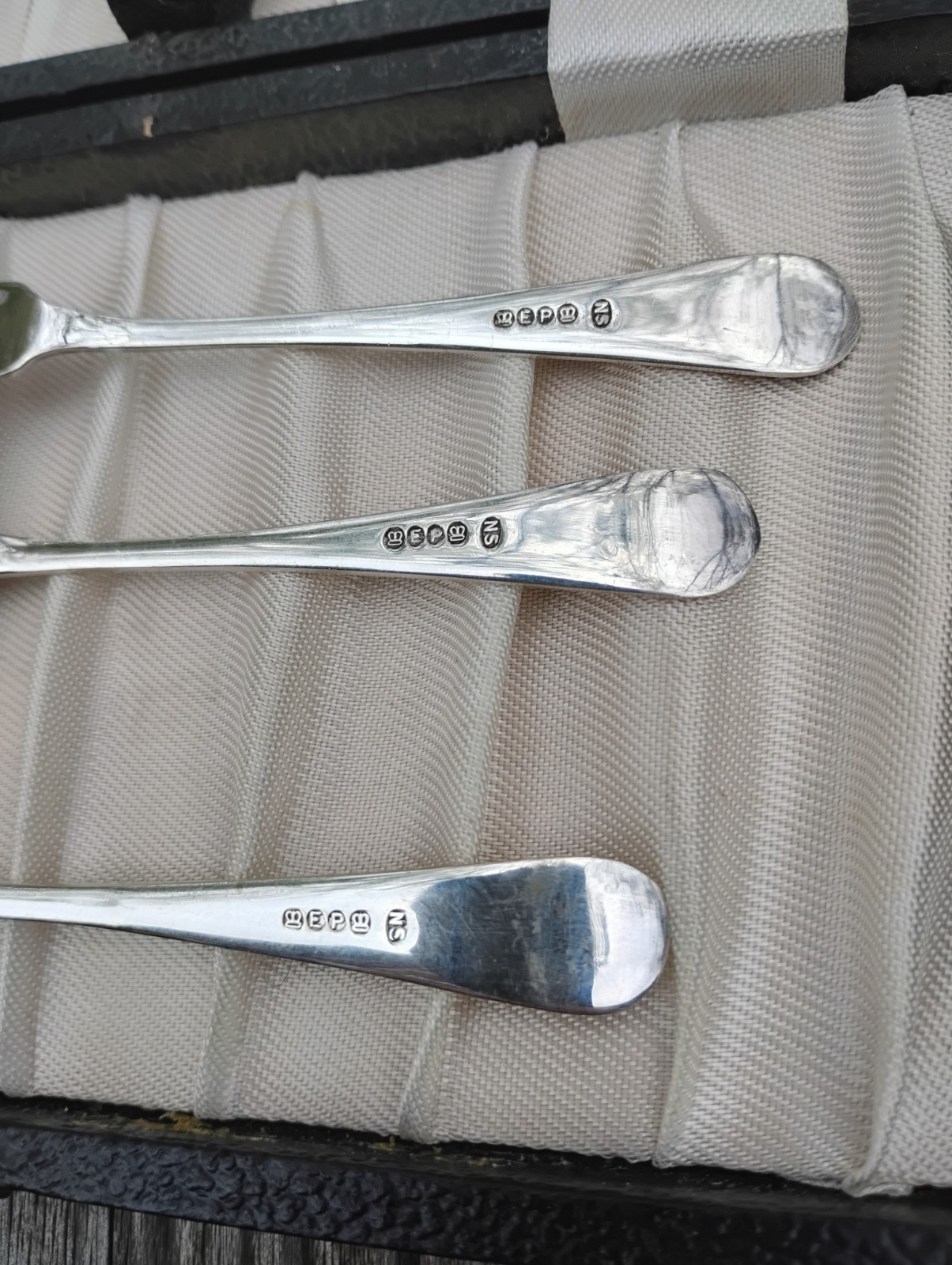 Sweet Antique 19th C Silver Plated 3-pc Dessert Serving Set Storage Case