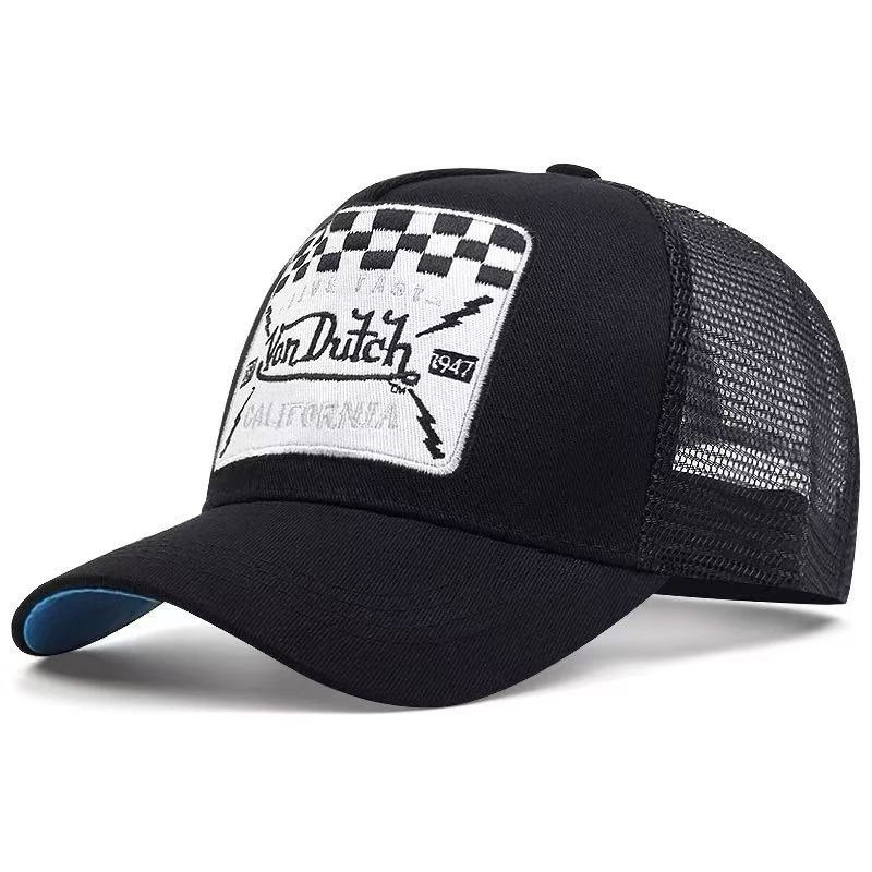 Von Dutch Men's Trucker Hat Adjustable Mesh Back Black White Check Retro