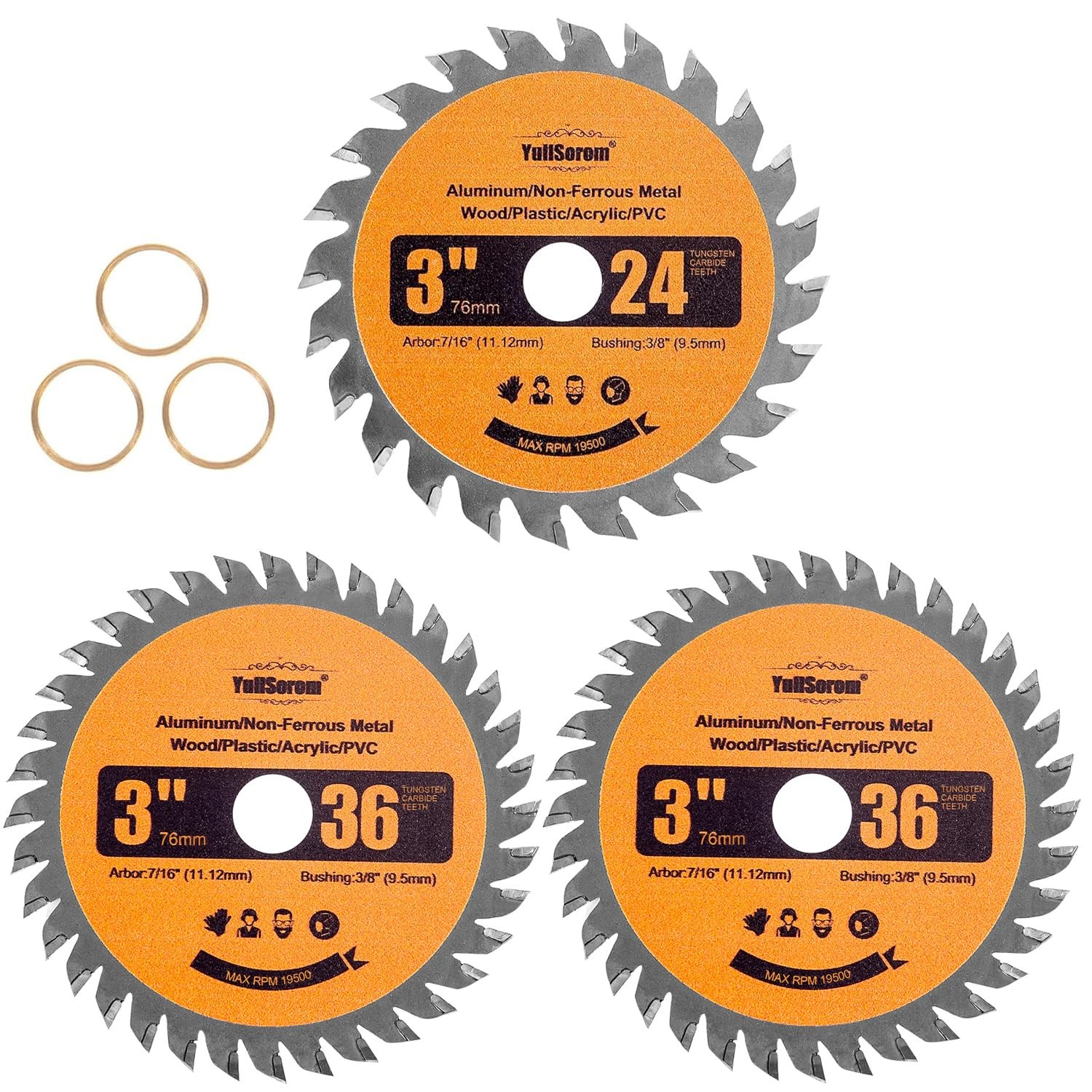 3 Inch Carbide Circular Saw Blade, 24 Tooth and 36 3inches 36T+24T, Orange