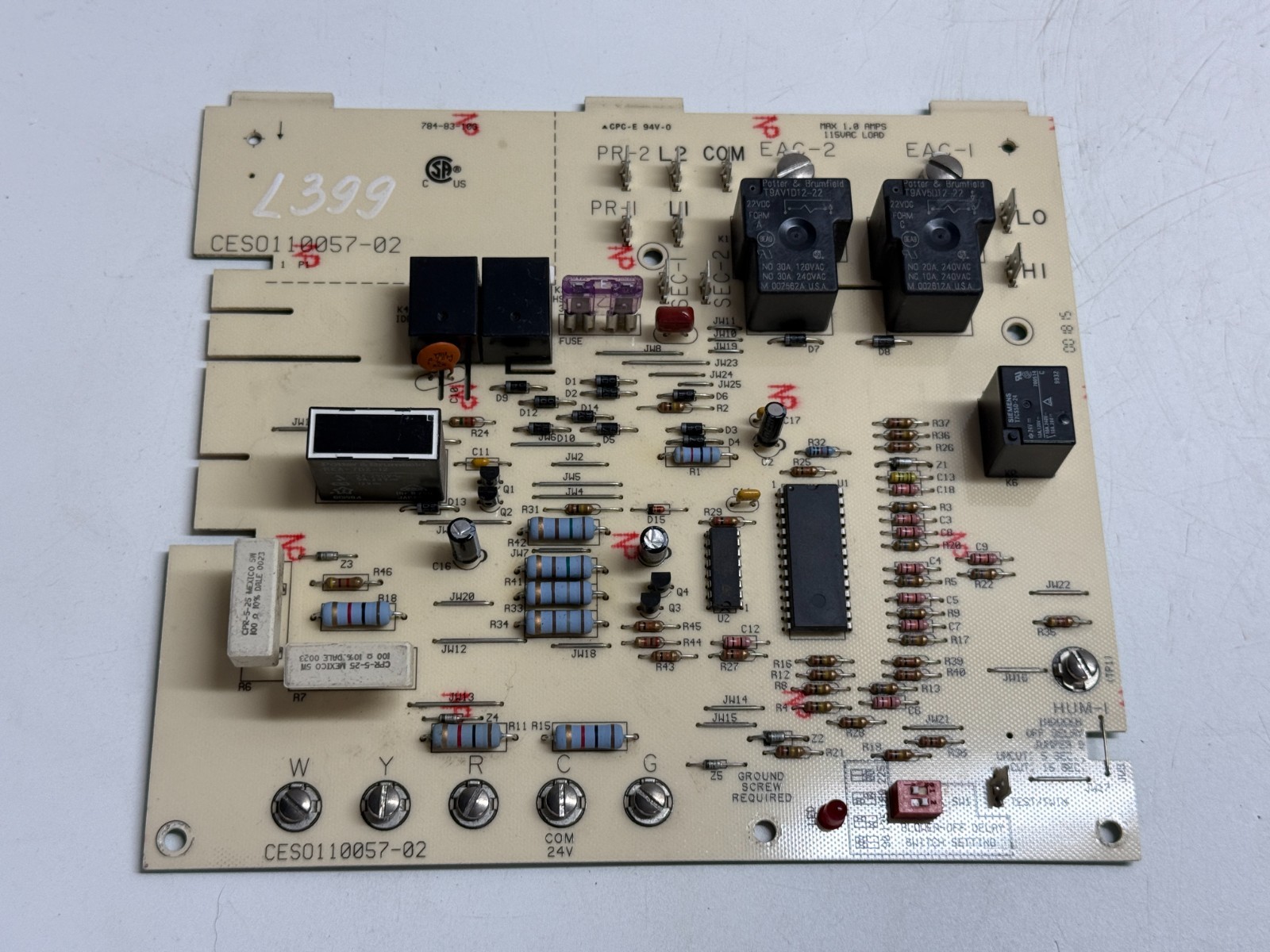 Carrier Bryant Payne CES0110057-02 Furnace Control Circuit Board CESO110057-02