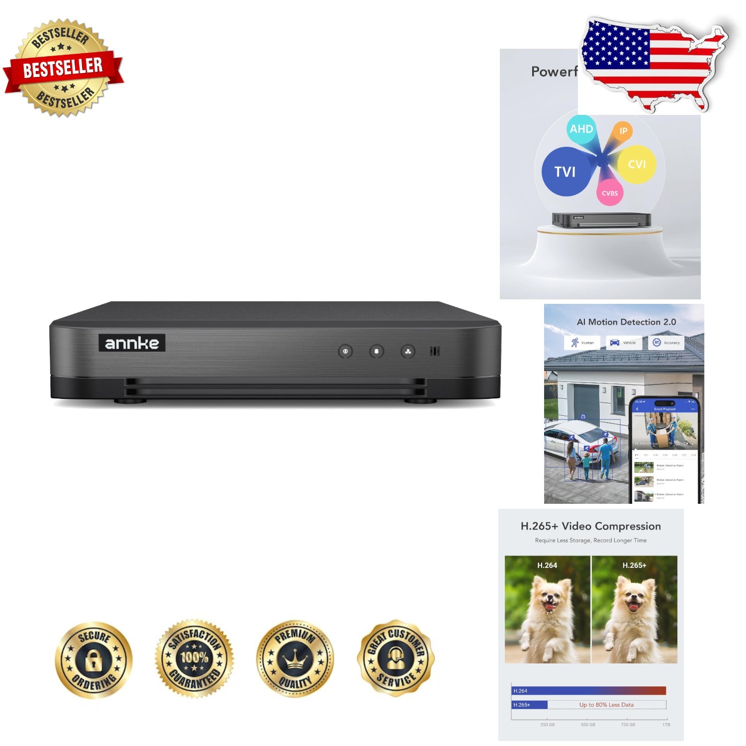 Pro 16 Channel DVR | AI Human/Vehicle Alerts, H.265+ Compression, HDMI/VGA