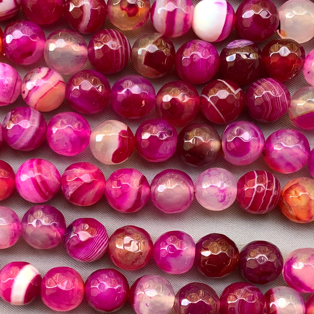 Fuchsia Banded Agate 10mm Faceted Round Semi Precious Stone Q18 Beads per Pkg