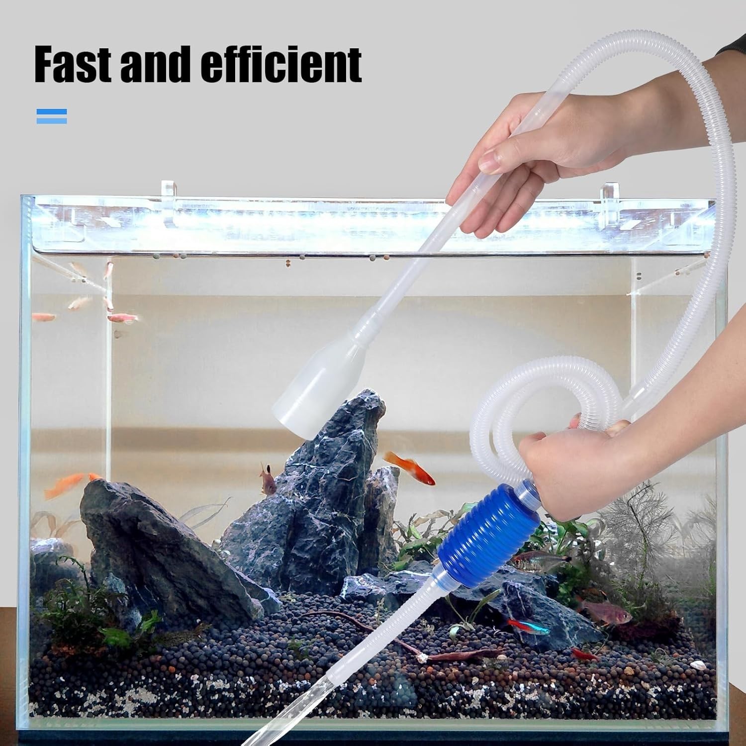 User-Friendly Hand Pump Aquarium Vacuum Siphon, 1.6m Hose for Easy Draining