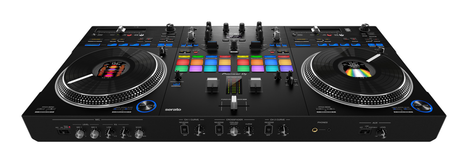 DDJ-REV7: Scratch-style 2-channel Controller with motorized wheels and on jog