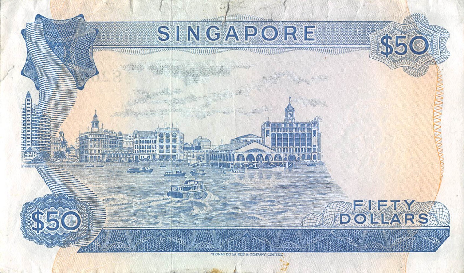 Singapore  $50  ND. 1967  Series  A/2  fancy #  Rare  Circulated Banknote AAB
