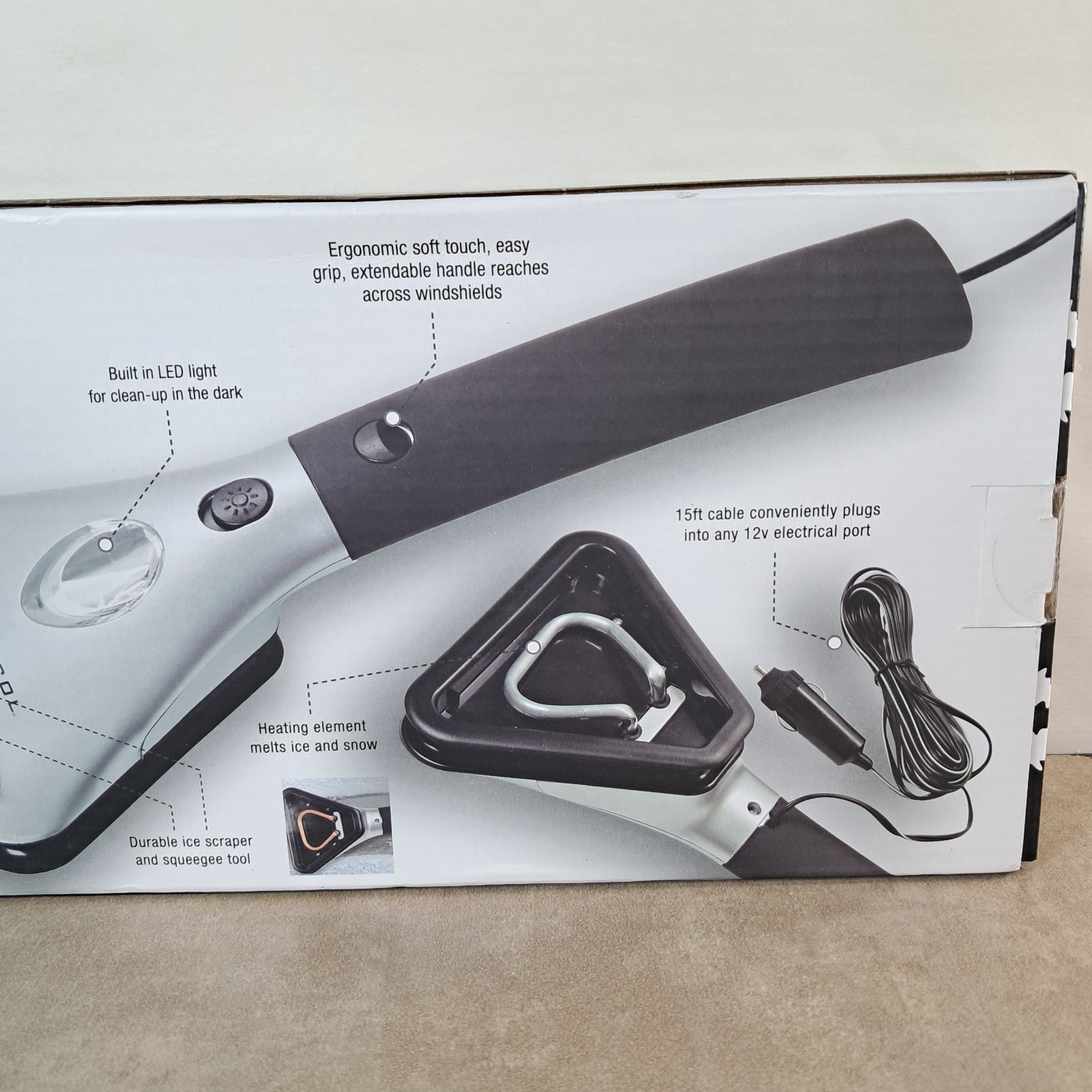 Protocol Heated Ice Scraper With Flashlight Extendable Handle 12V New