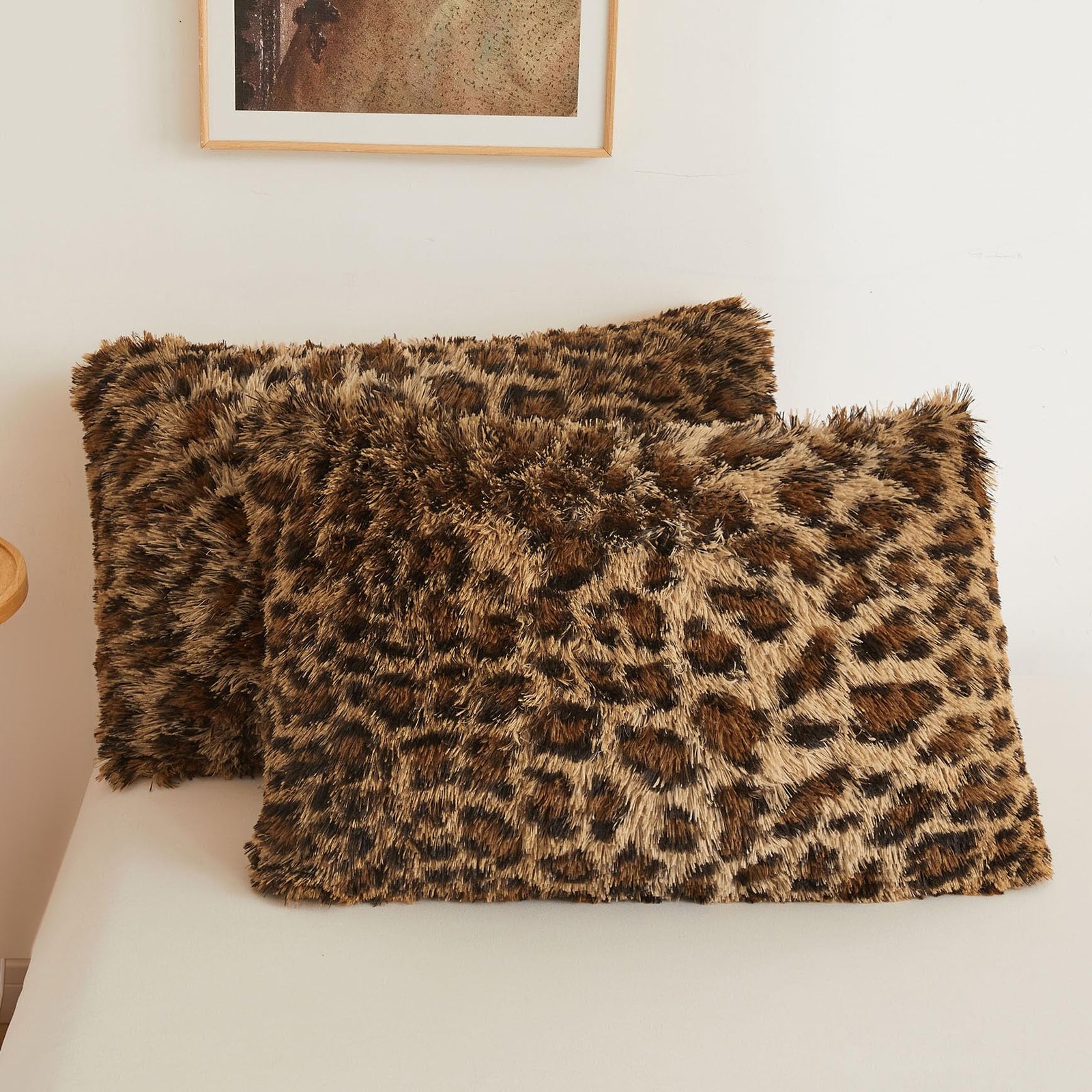 Cheetah Print Faux Fur Fluffy Pillowcases, Plush Shaggy Soft Long Pillow Cove...