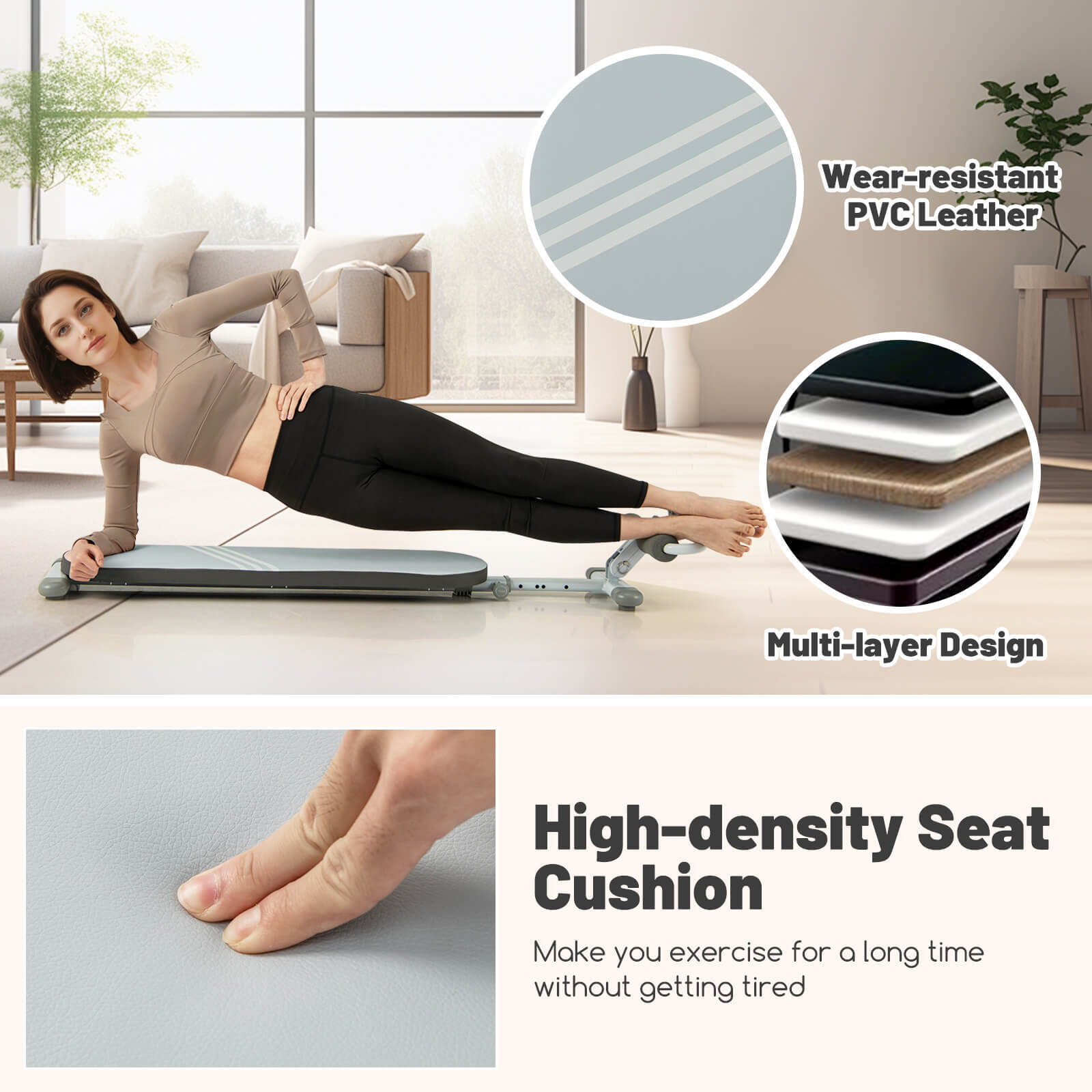 Multifunctional Sit Up Bench w/Adjustable Length & 3 Gear Adjustable Angles