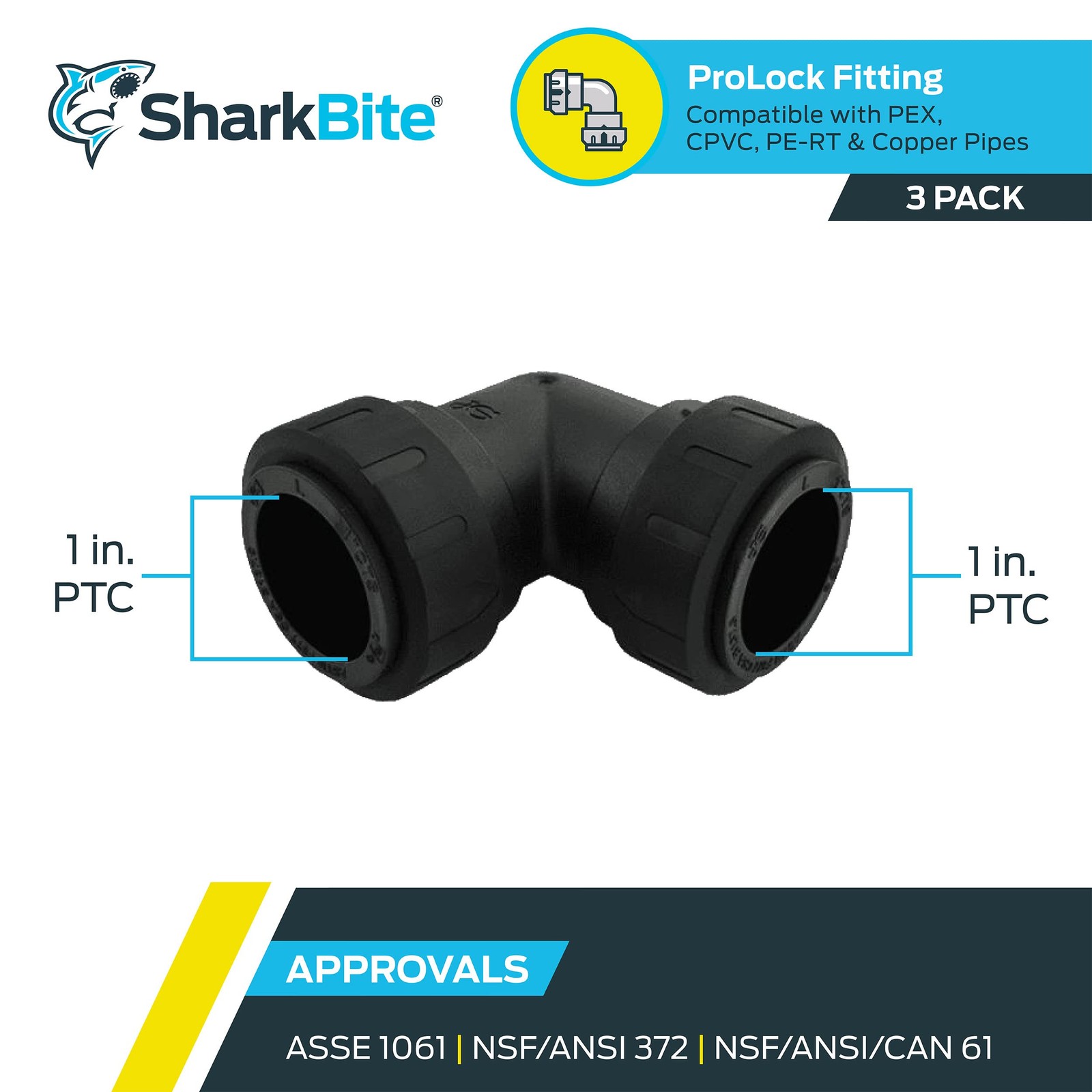 SharkBite 1 Inch ProLock 90 Degree Elbow, Push to Connect Plastic Plumbing