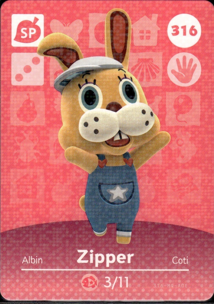 316 Zipper Amiibo Card 316 Series 4 Animal Crossing Nintendo Switch NA Region