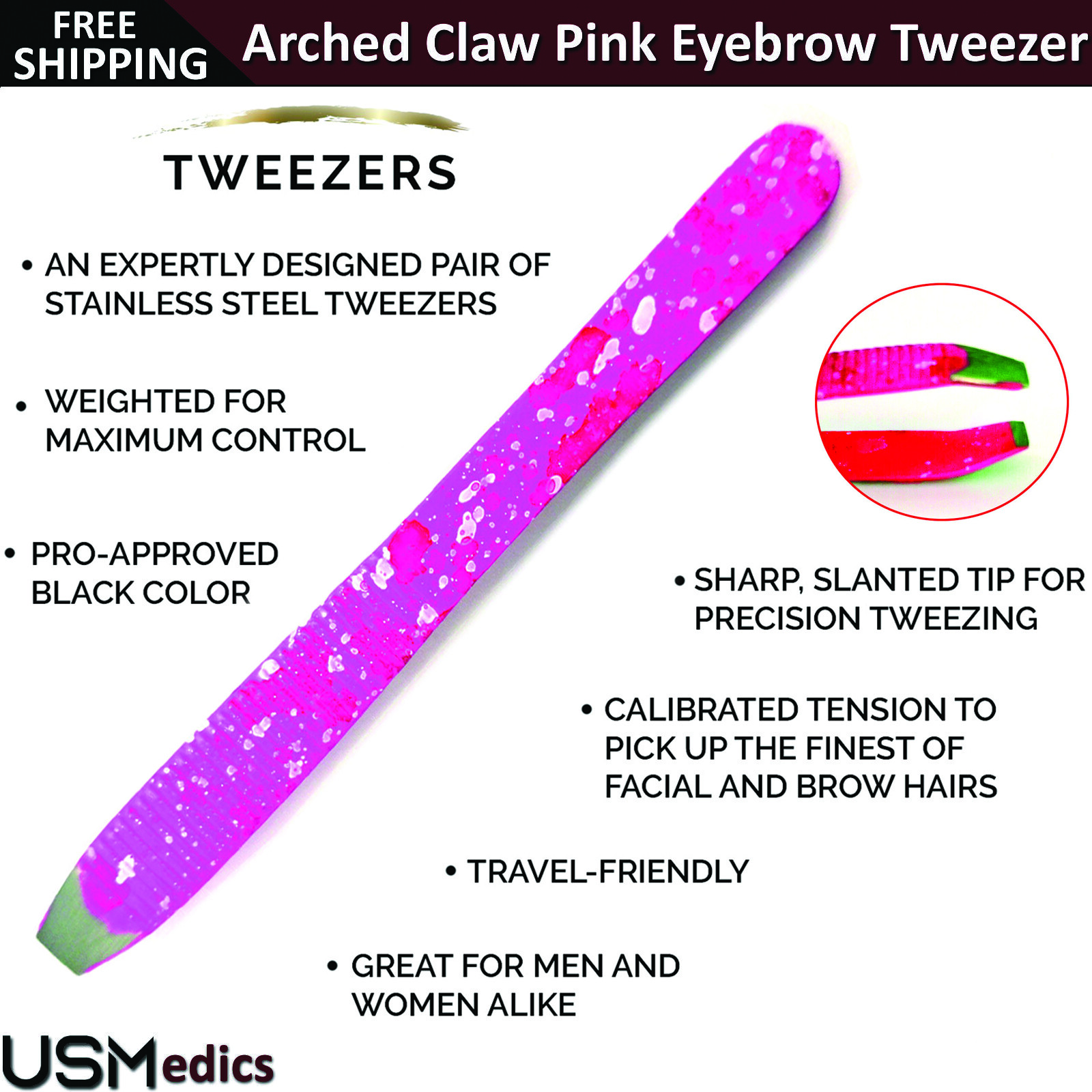 Eyebrow Removal Tweezer Slant Tip Eyebrow Nose Ear Hair Tweezer Arched